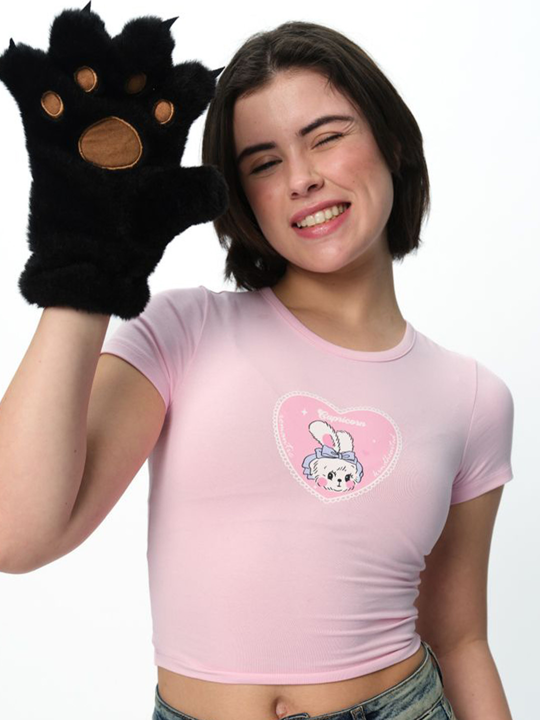 

Bonkers Corner Women Printed Applique Slim Fit T-shirt, Pink