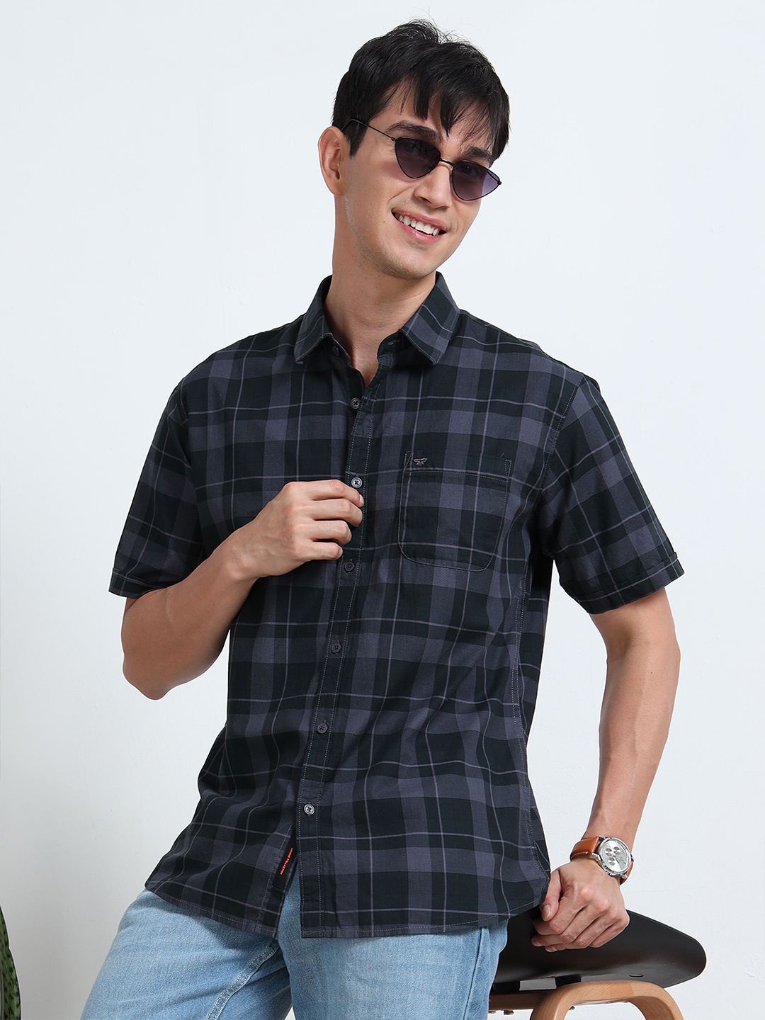 

RIGS AND RAGS Men Classic Tartan Checks Opaque Checked Casual Shirt, Green