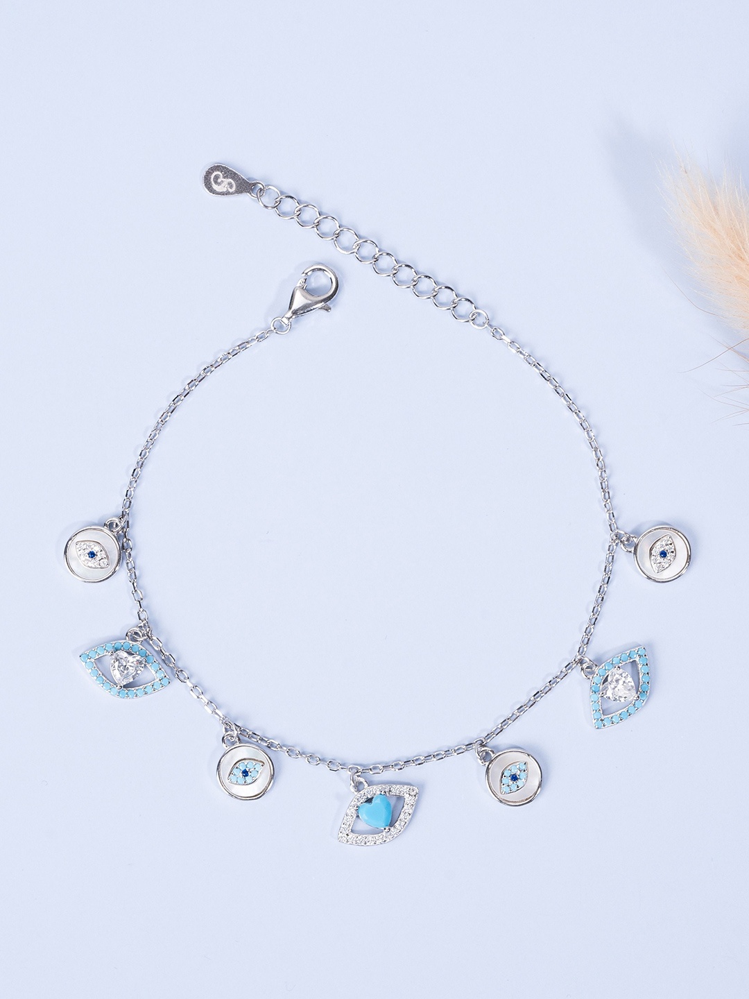 

GLYTERS Women Sterling Silver Rhodium-Plated Link Bracelet