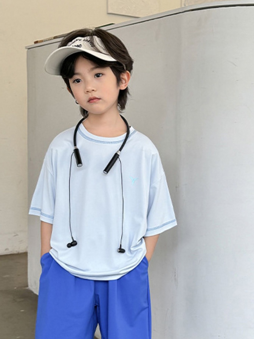 

LULU & SKY Boys Solid Round Neck Oversized T-shirt, Blue