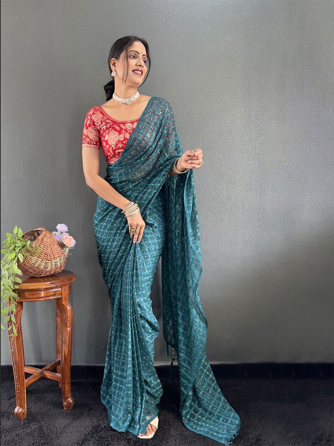 

Anouk Bandhani Poly Chiffon Bandhani Saree, Teal