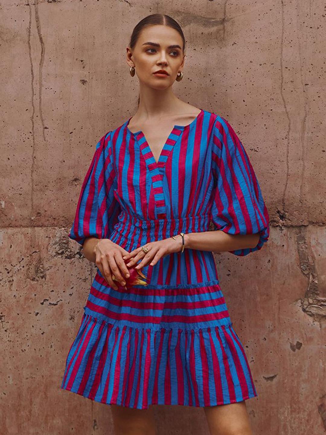 

HOUSE OF FETT Striped A-Line Dress, Blue