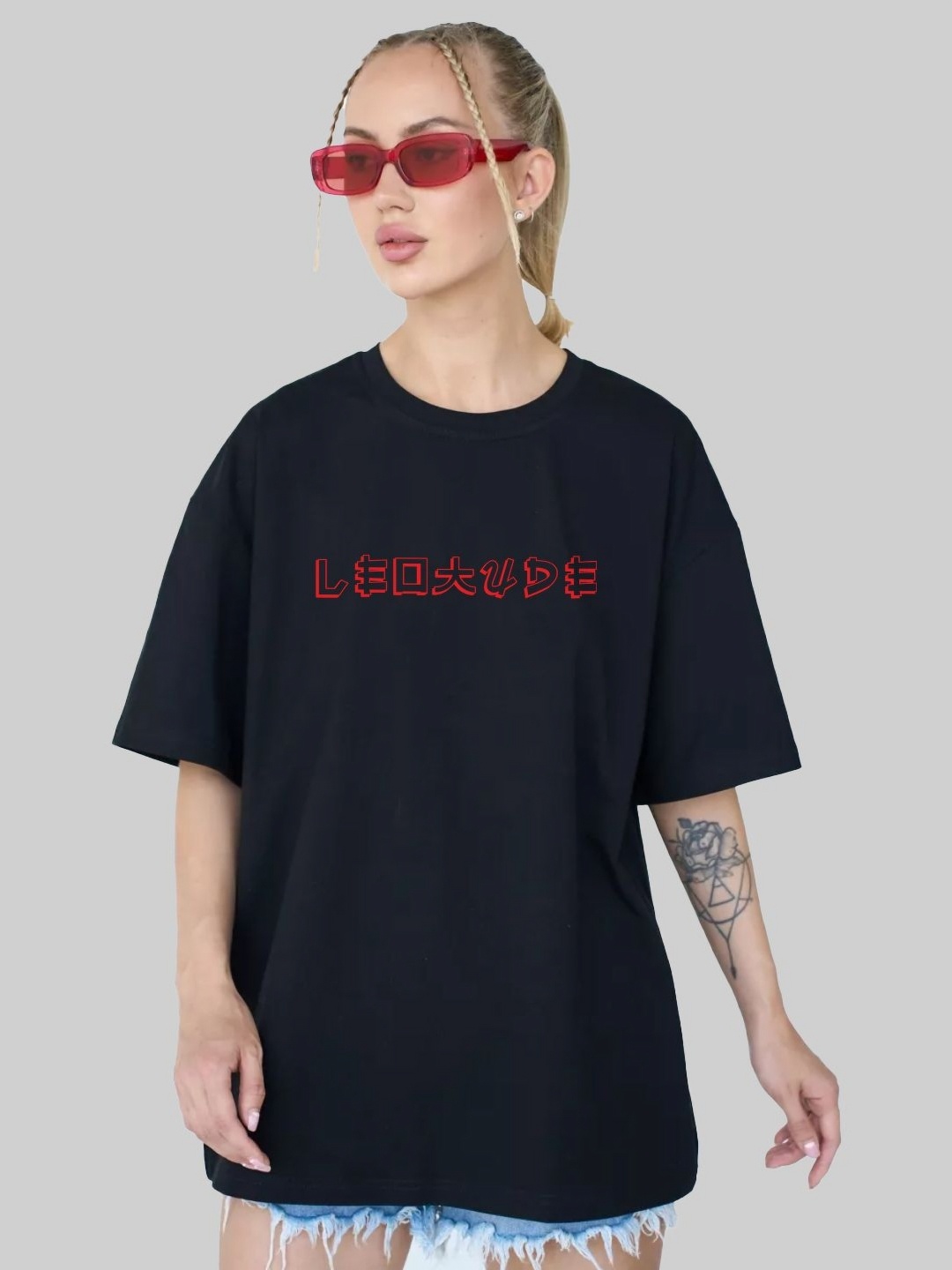 

Leotude Women Graphic Printed Round Neck Cotton Oversized T-shirts, Black