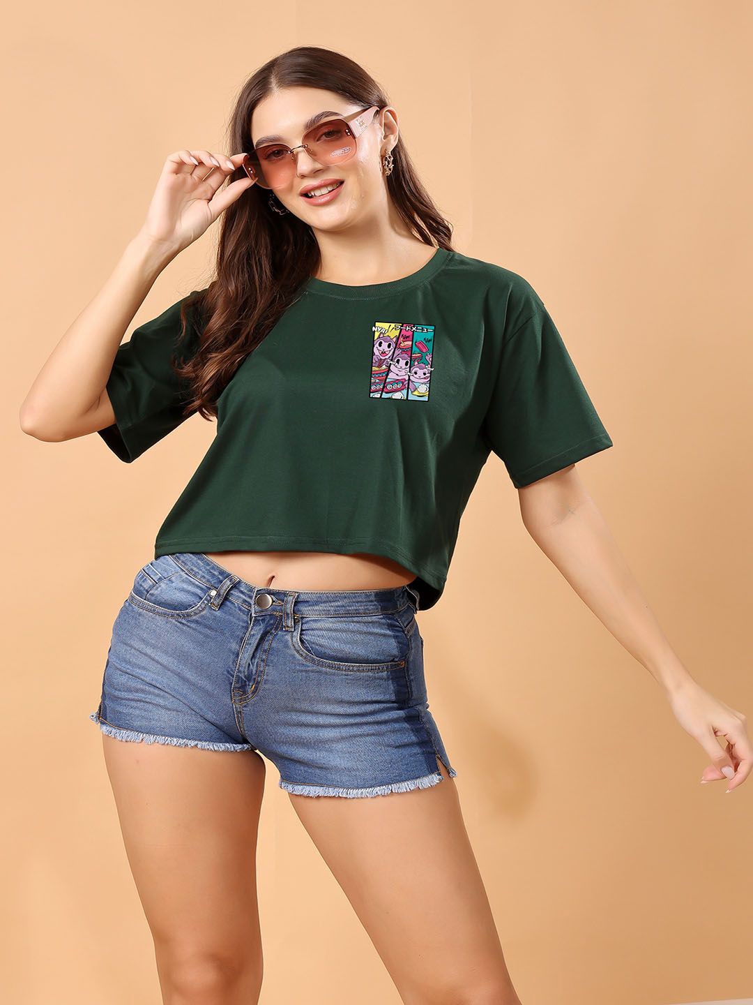 

SWIFTLY Women Bio Finish Graphic Printed Round Neck Cotton Boxy Fit T-shirt, Green