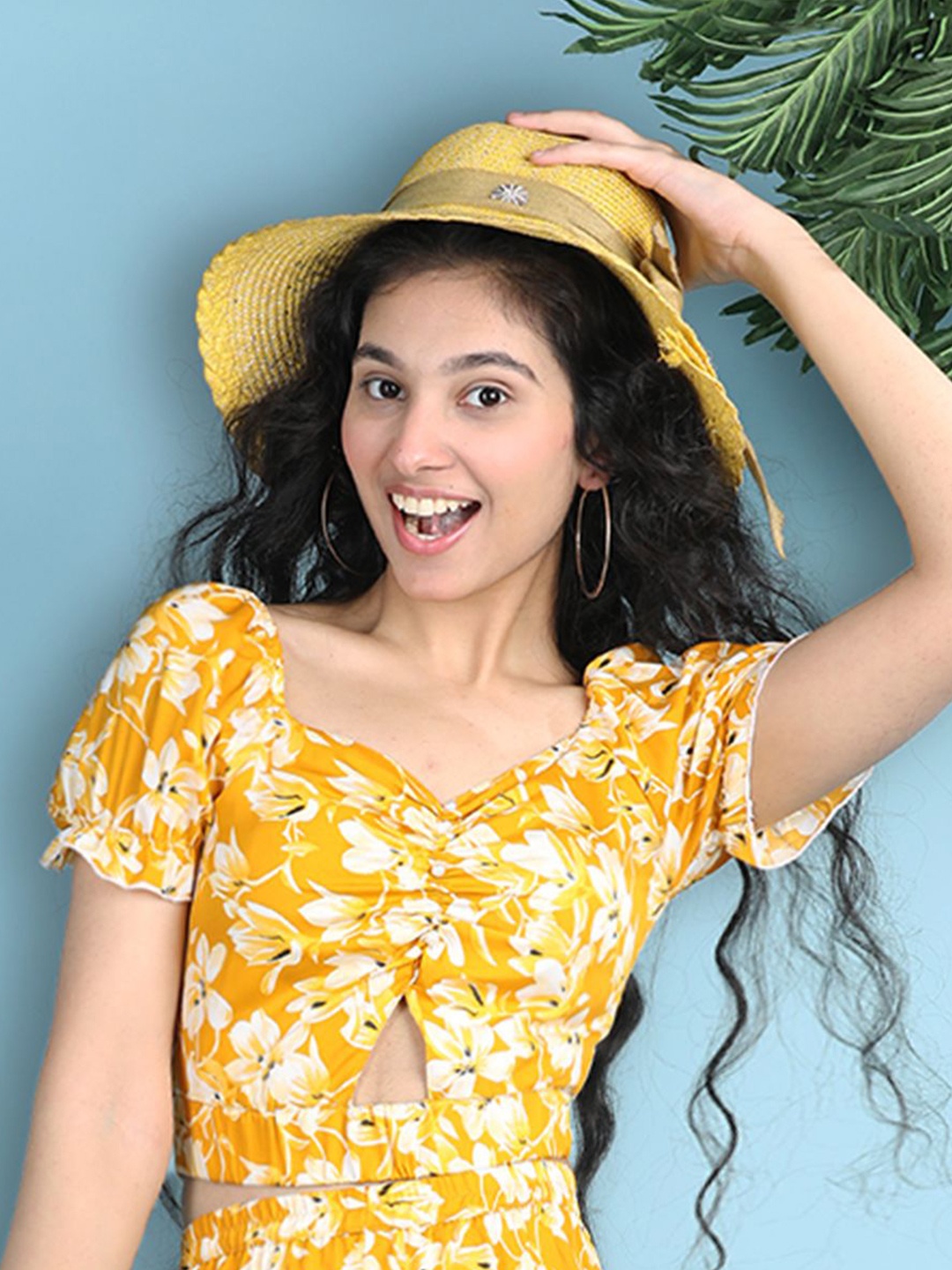 

Cutiekins Floral Print Puff Sleeve Crop Top, Mustard