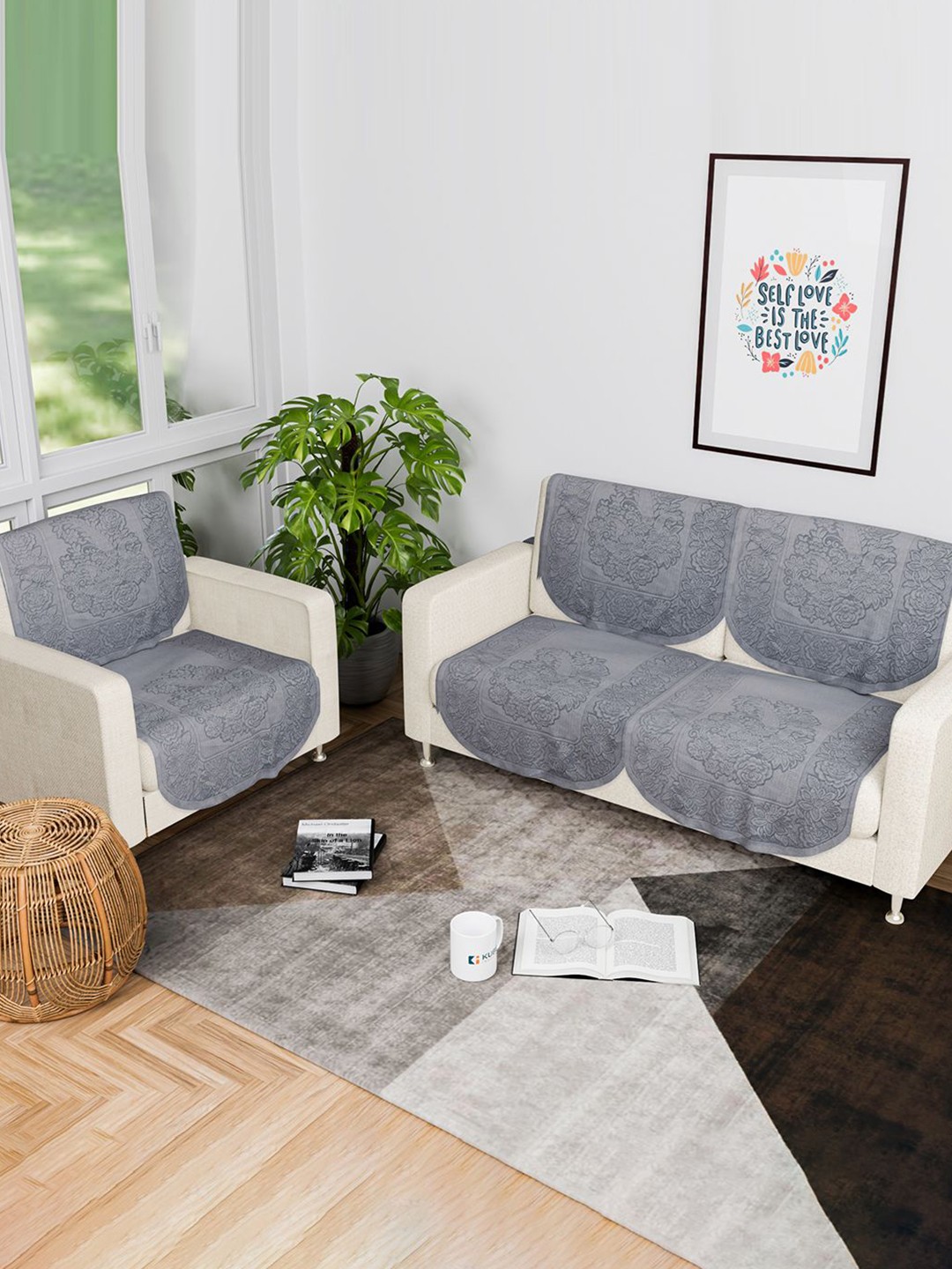 

Kuber Industries Grey 6 Pieces Printed Cotton 3 Seater Sofa Covers