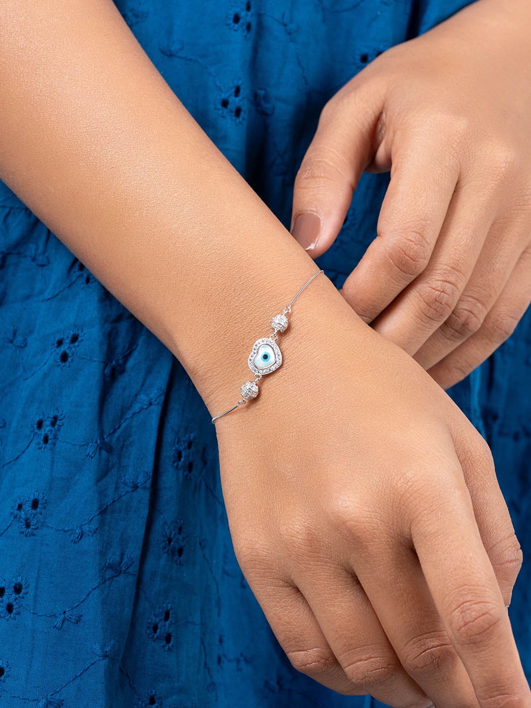 

GLYTERS Women Sterling Silver Rhodium-Plated Link Bracelet