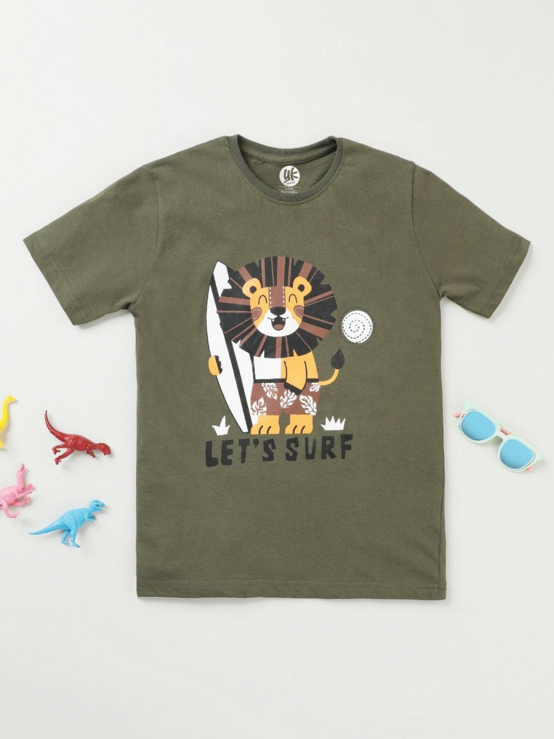 

YK Boys Graphic Printed Round Neck Cotton T-shirt, Olive