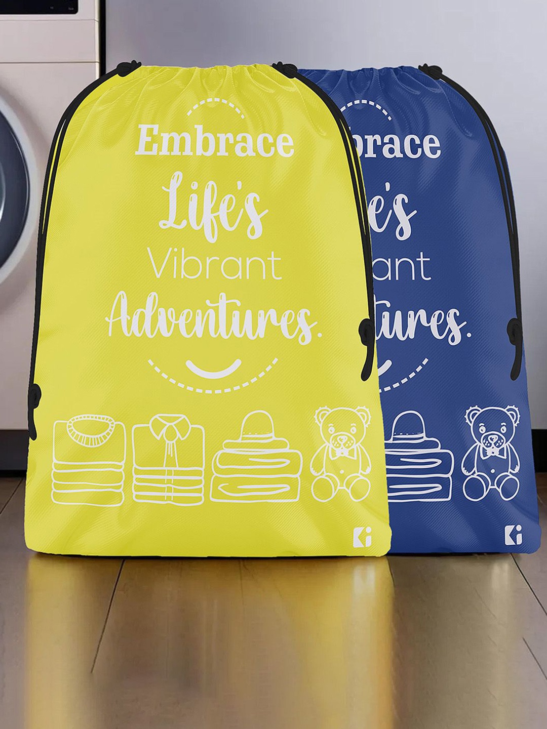 

Kuber Industries Yellow & Blue 2 Pieces Regular Cloth Travel Organisers