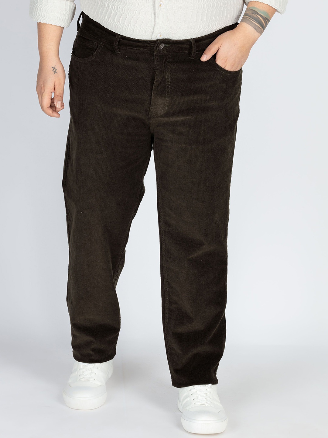 

UNSIZED Men Slim Fit Corduroy Trousers, Olive