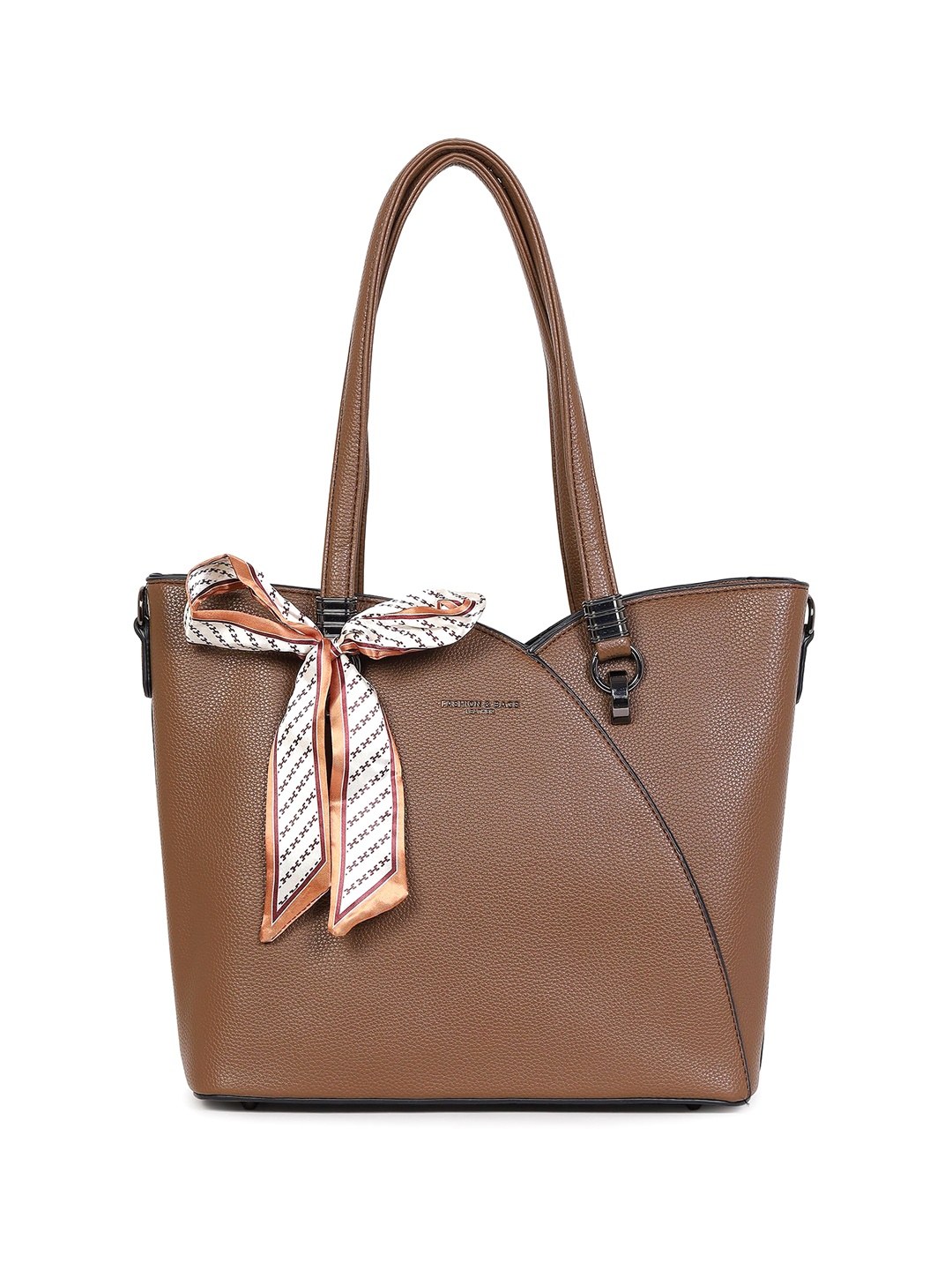 

Pramadda Pure Luxury Structured Shoulder Bag with Applique, Brown