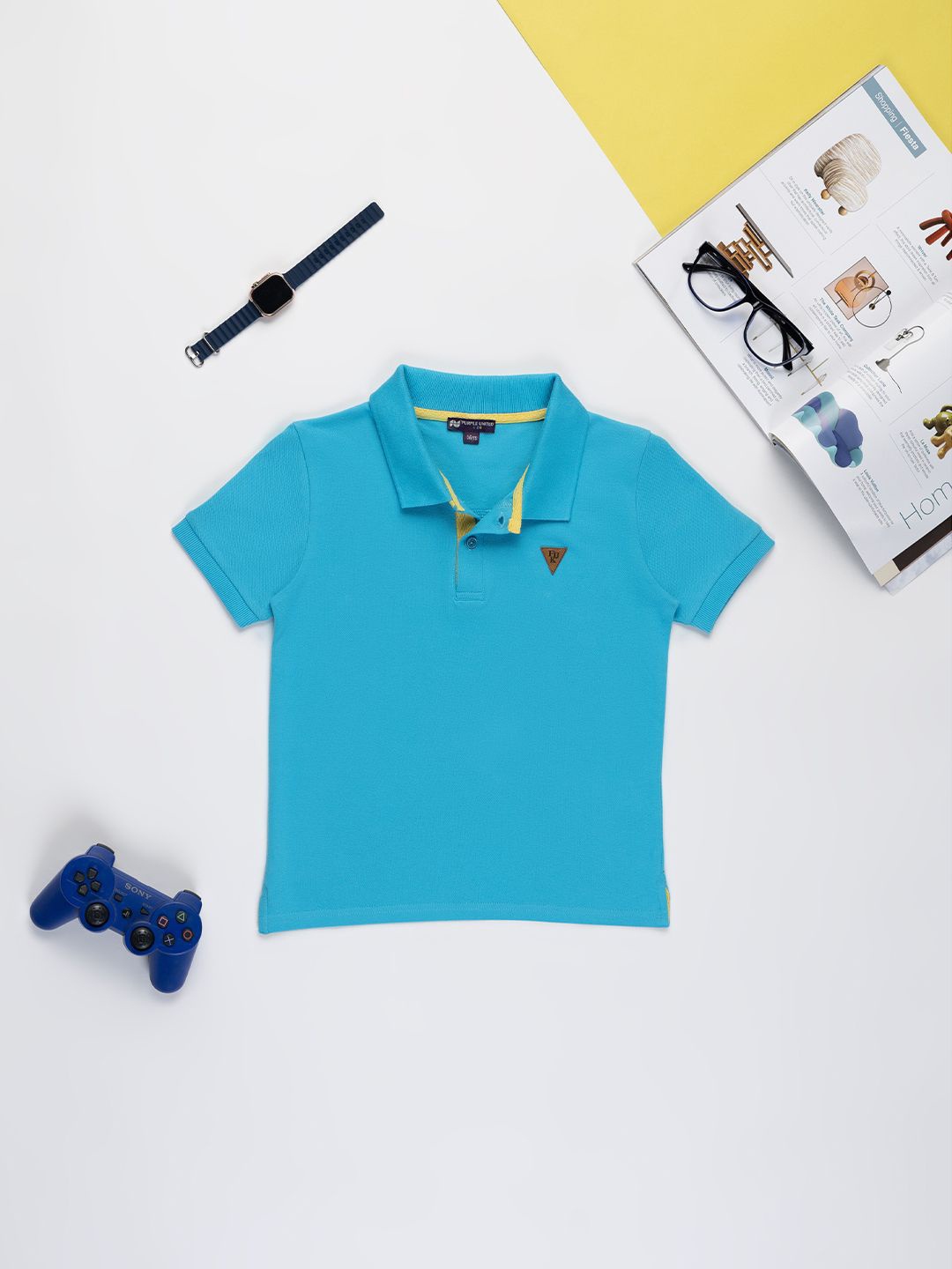 

Purple United Kids Boys Solid Polo Collar Cotton T-shirt, Blue