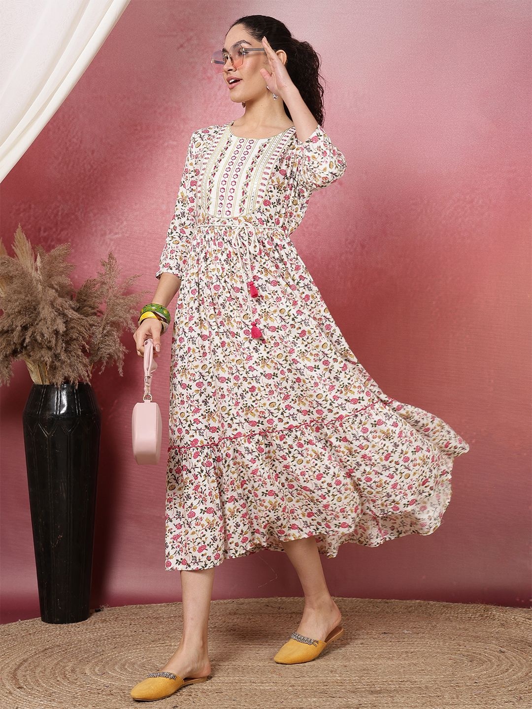 

KALINI Floral Embroidered Maxi Midi Dress, White