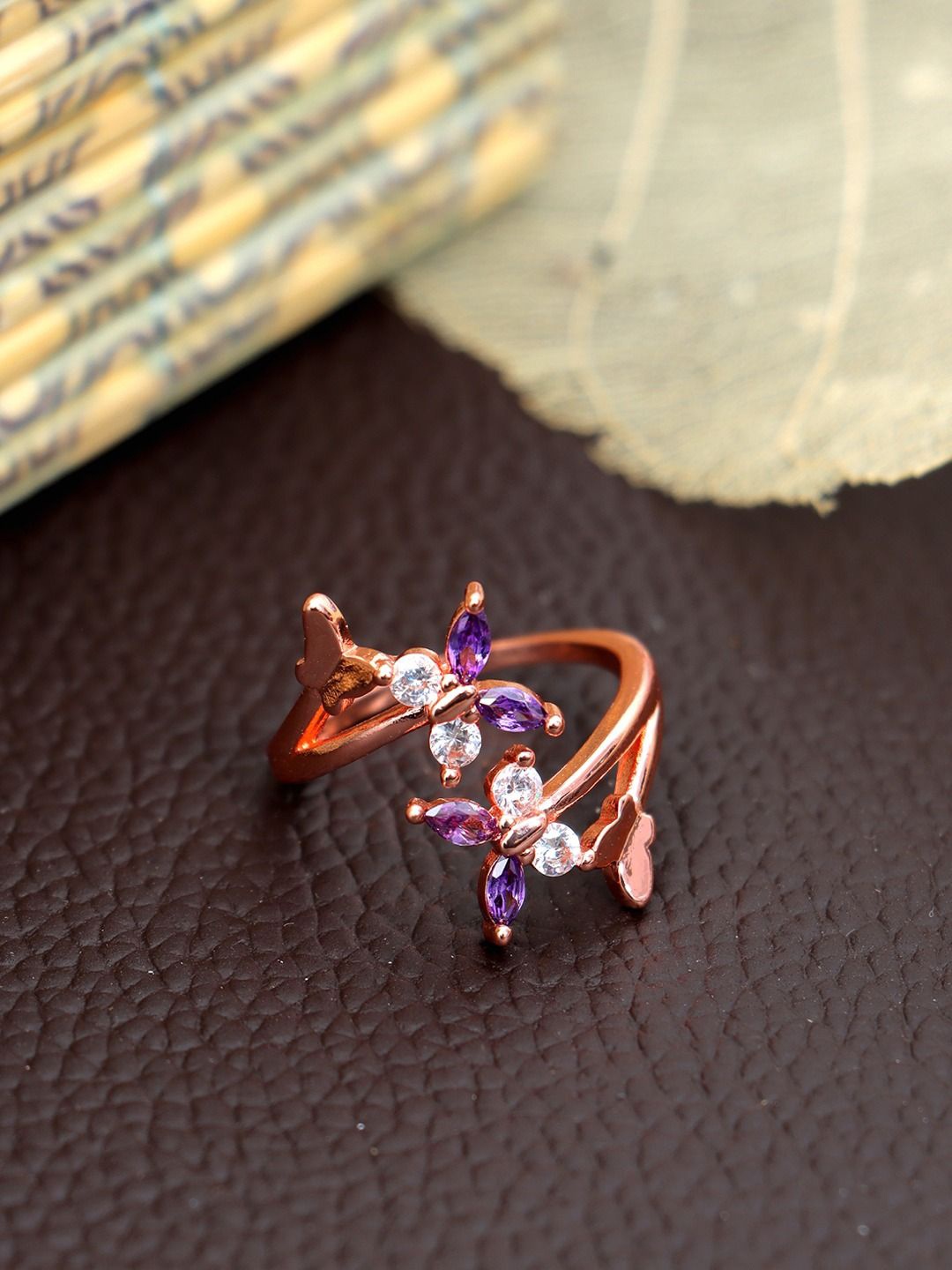 

DressBerry Rose Gold-Plated Artificial Stones Studded Butterfly Designed Finger Ring