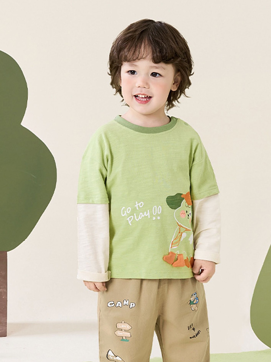 

LULU & SKY Boys Graphic Printed Round Neck Cotton T-shirt, Green