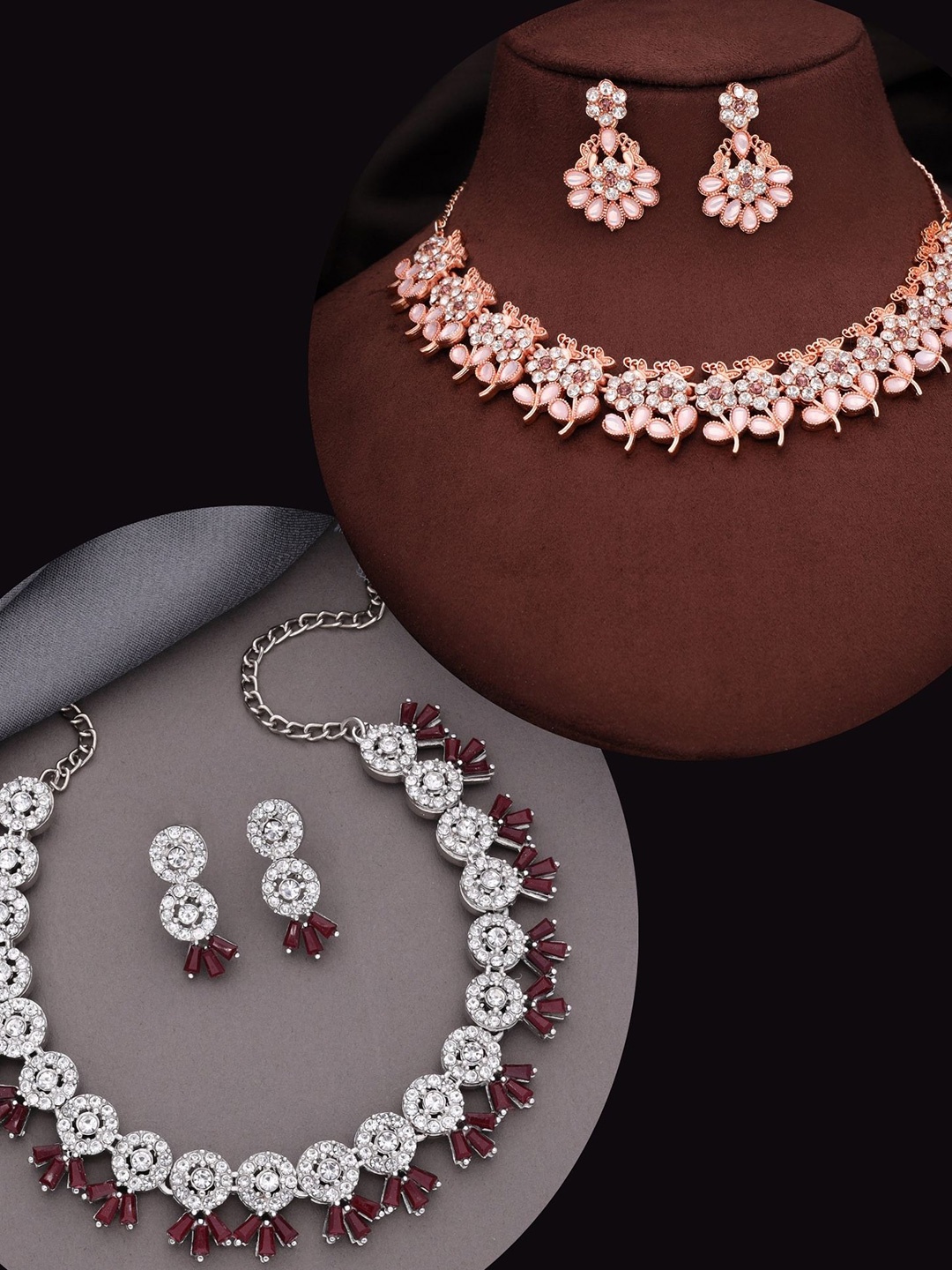 

DIVASTRI Set Of 2 Gold-Plated American Diamond-Studded Jewellery Set