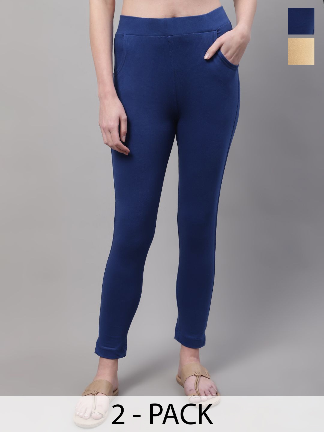 

Valles365 by S.C. Pack Of 2 Cotton Ankle-Length Leggings, Blue