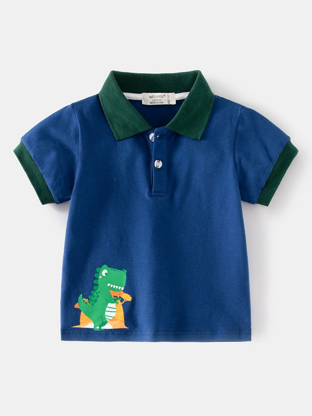 

LULU & SKY Boys Polo Collar Organic Cotton Applique T-shirt, Blue