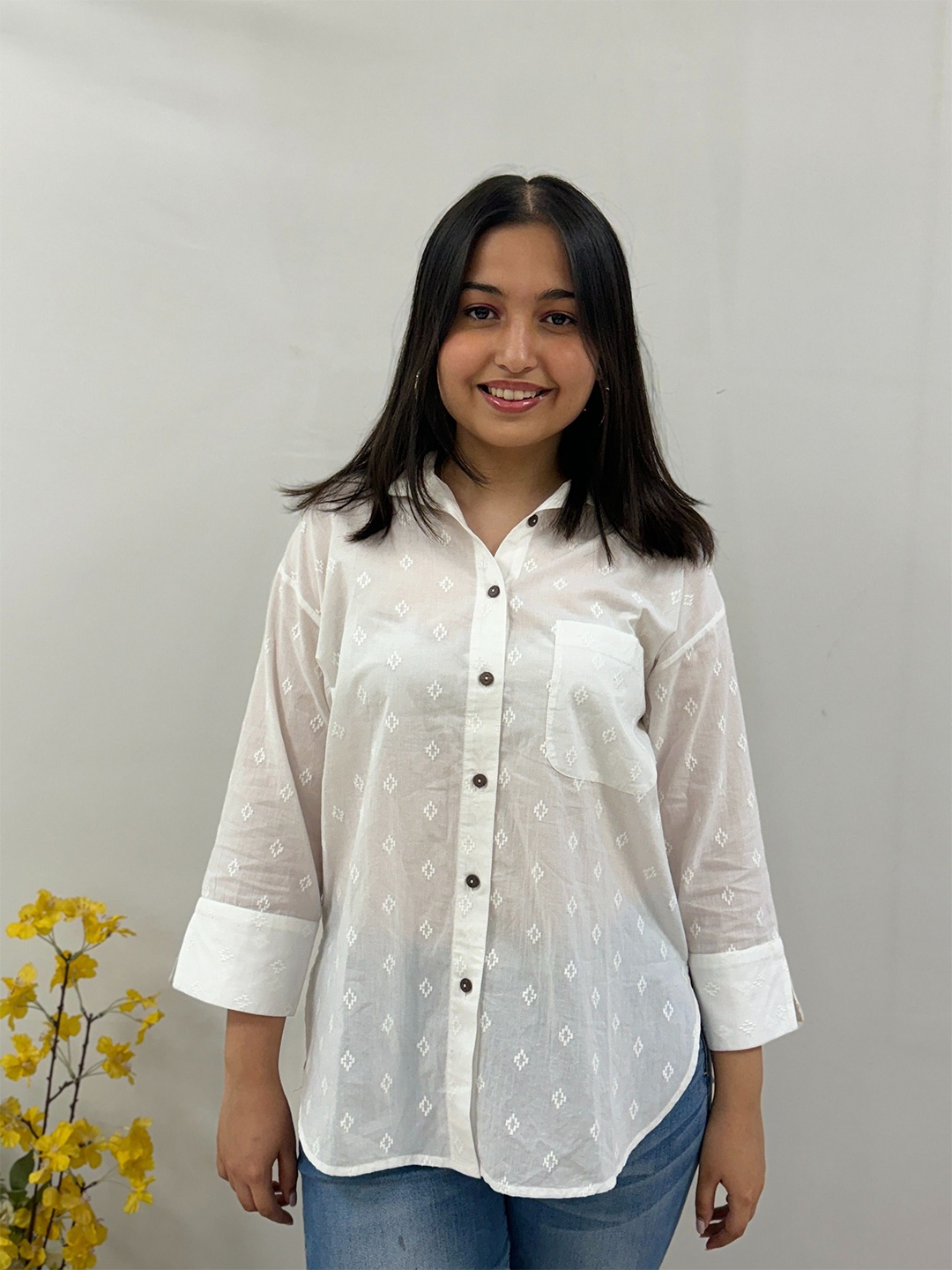 

Amaya Cotton Shirt Style Top, White
