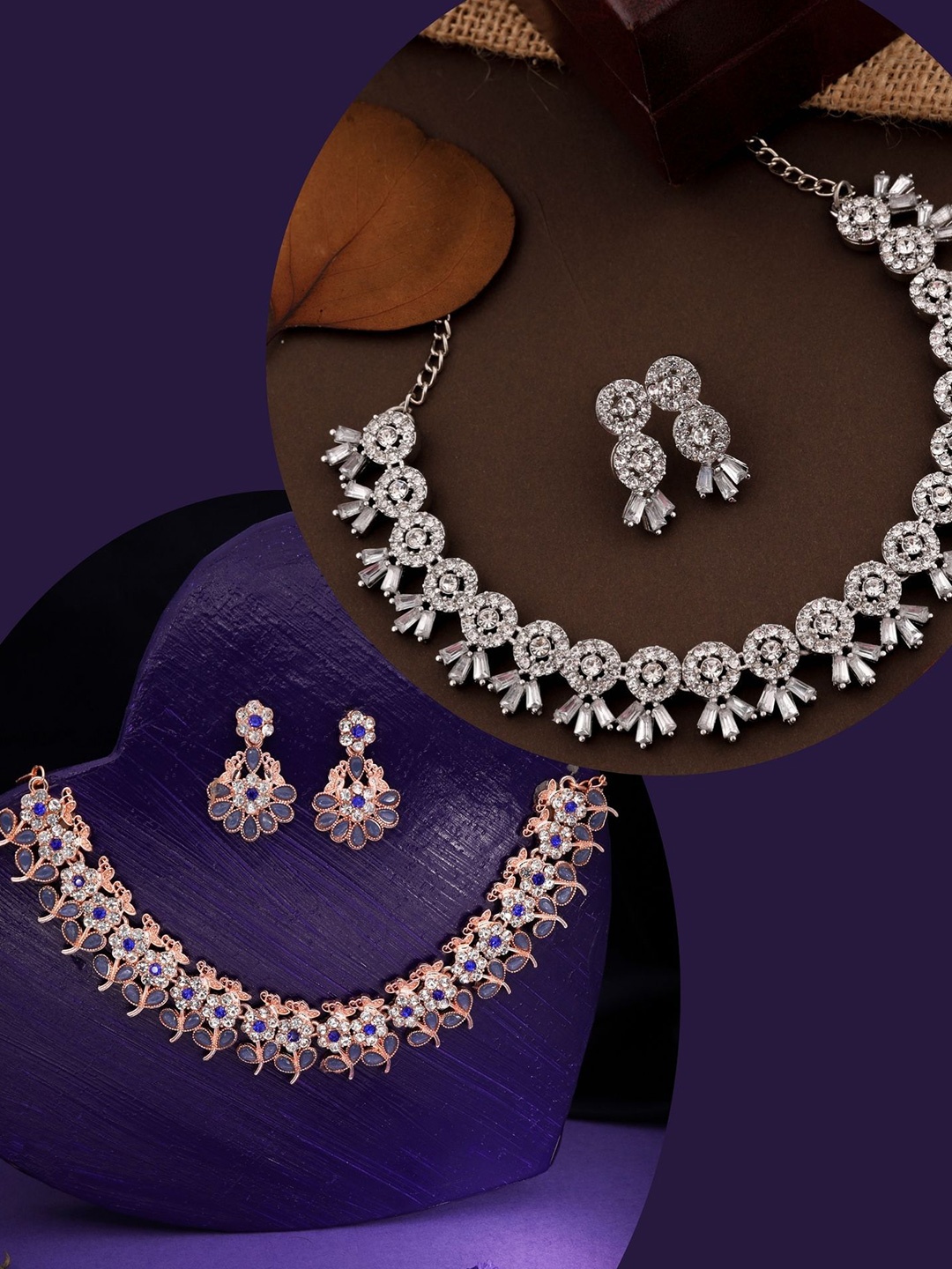 

DIVASTRI Set Of 2 Gold-Plated Artificial Stones Studded Jewellery Set, Rose gold
