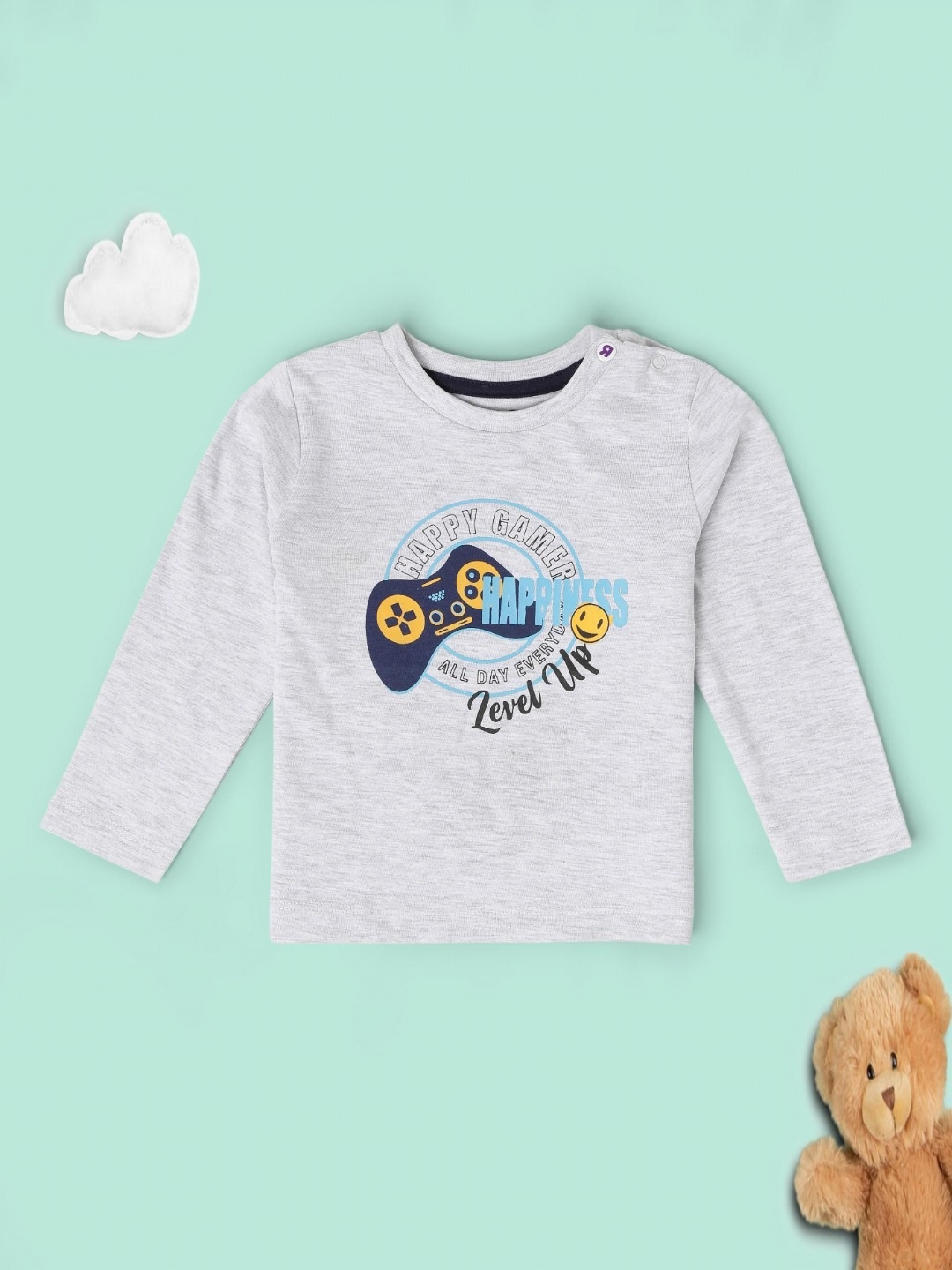 

Babies R Us Boys Graphic Printed Round Neck Cotton T-shirt, Grey