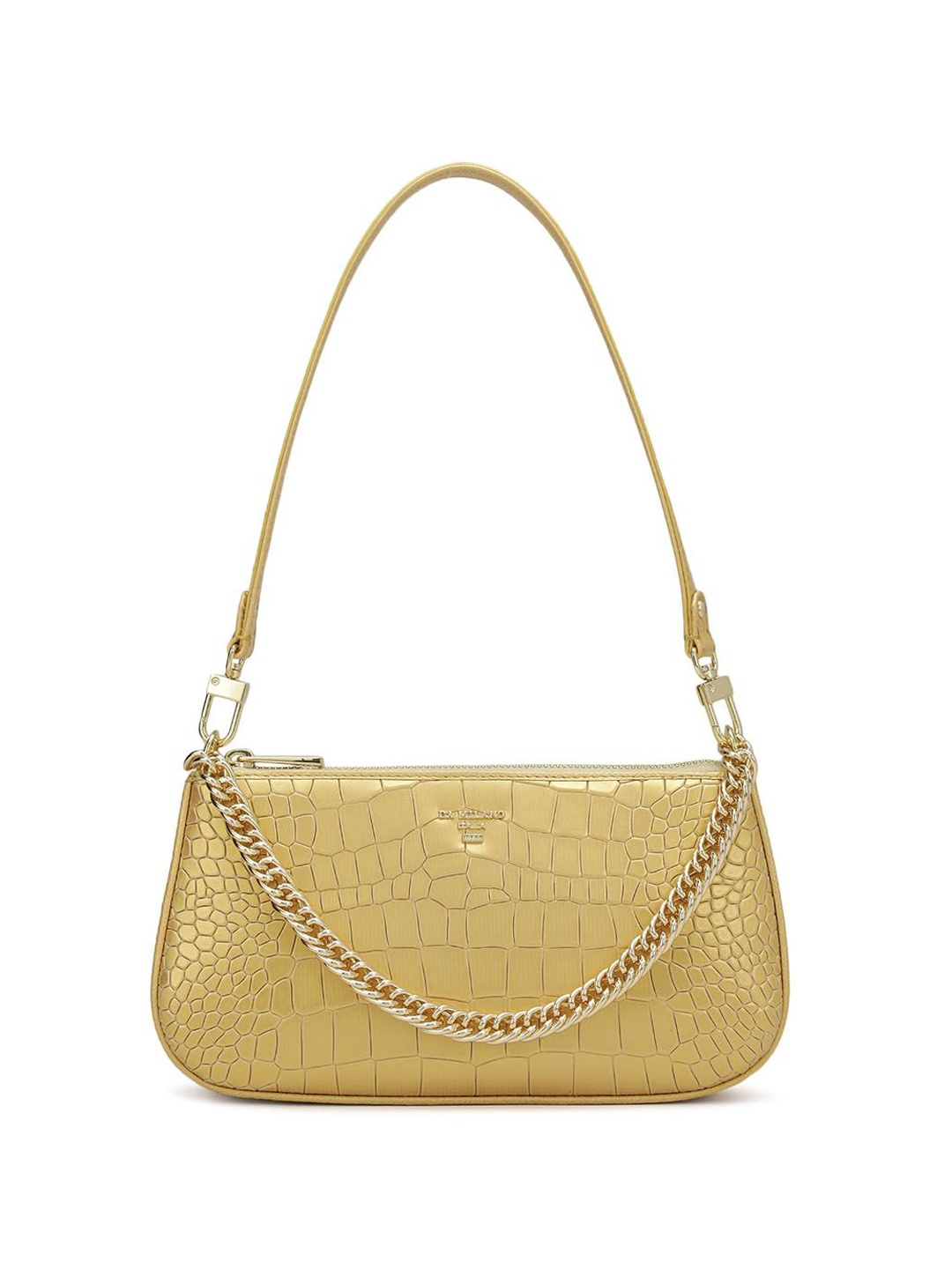 

Da Milano Textured Leather Half Moon Shoulder Bag with Quilted, Gold