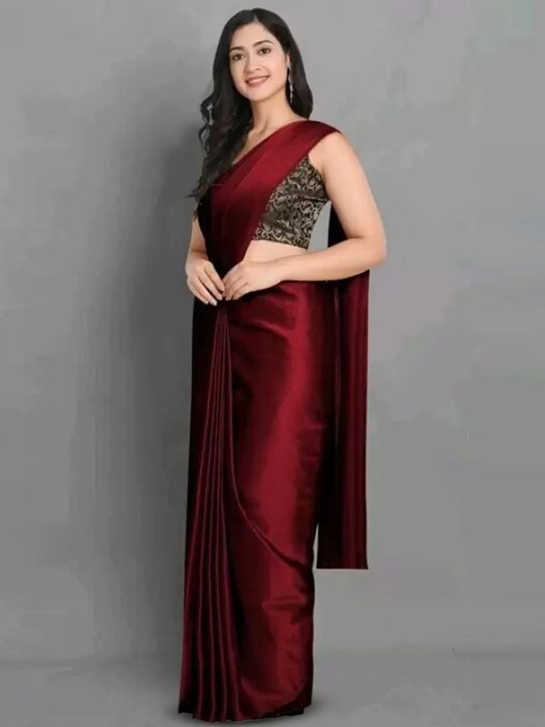 

Florence Satin Designer Saree, Maroon