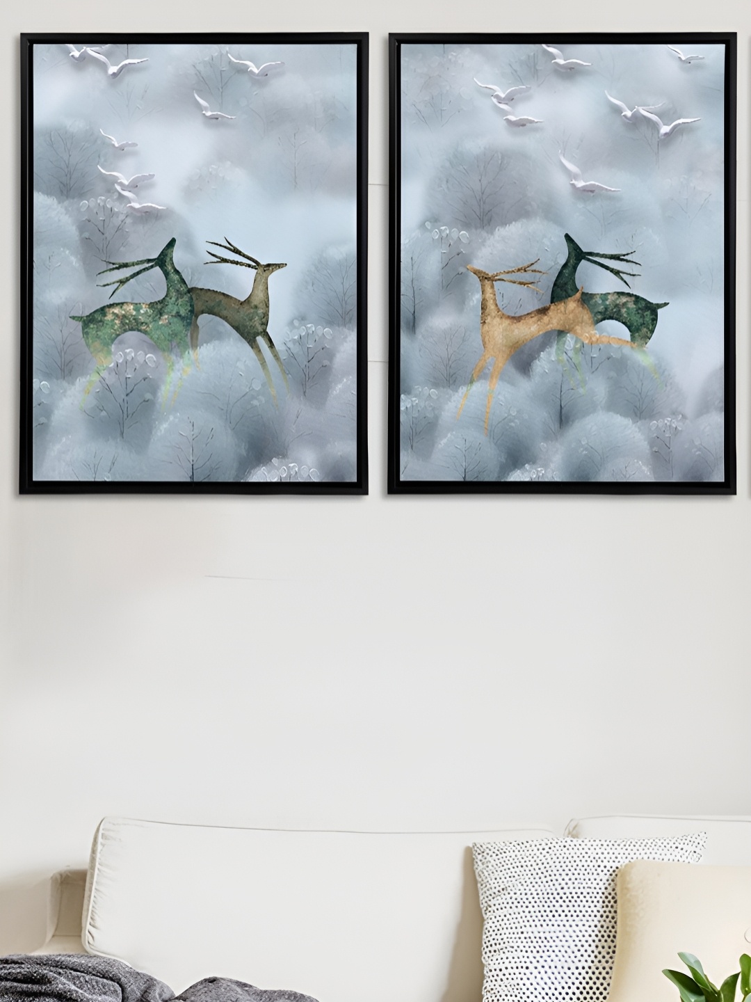 

Myntra Elegant Homes Black & Grey 2 Pieces Running Deer Birds And Animals Canvas Wall Art