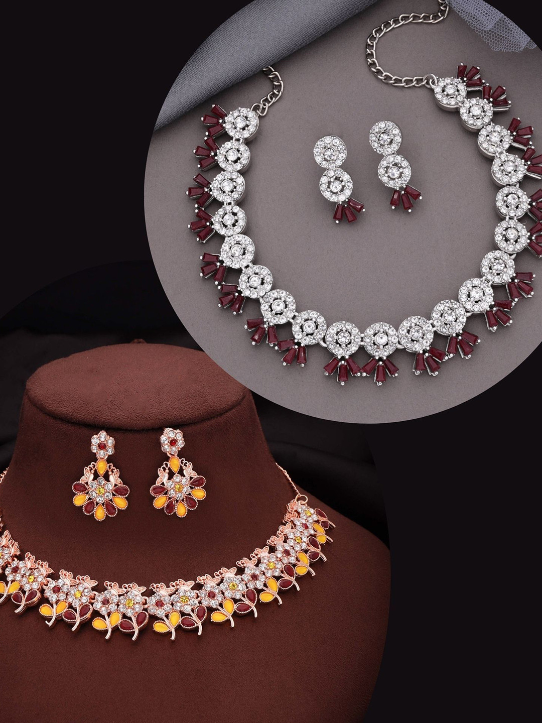 

DIVASTRI Set Of 2 Gold-Plated Artificial Stones Studded Jewellery Set