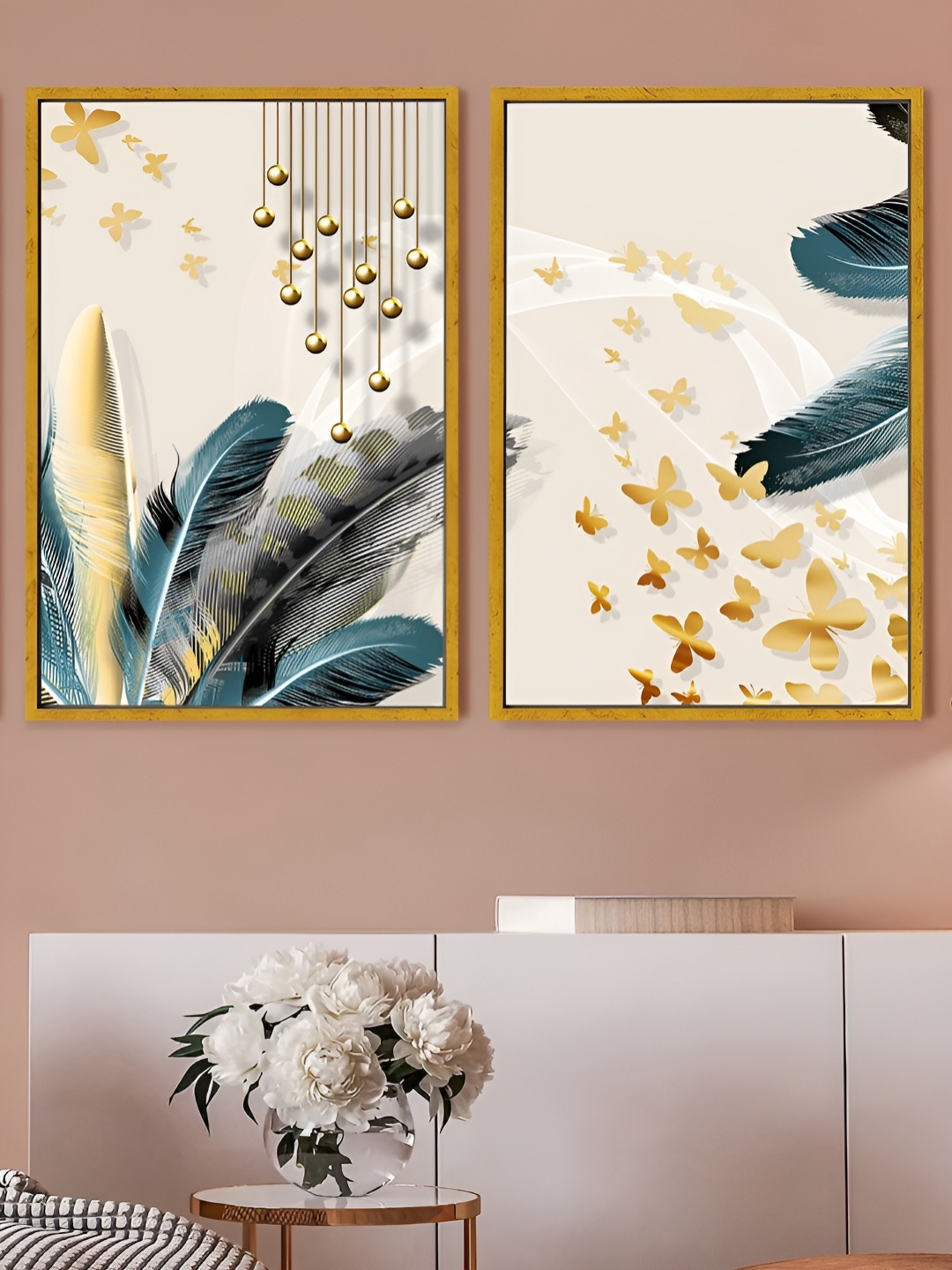 

Myntra Elegant Homes Blue & Gold-Toned 2 Pieces Canvas Floral and Botanical Wall Paintings