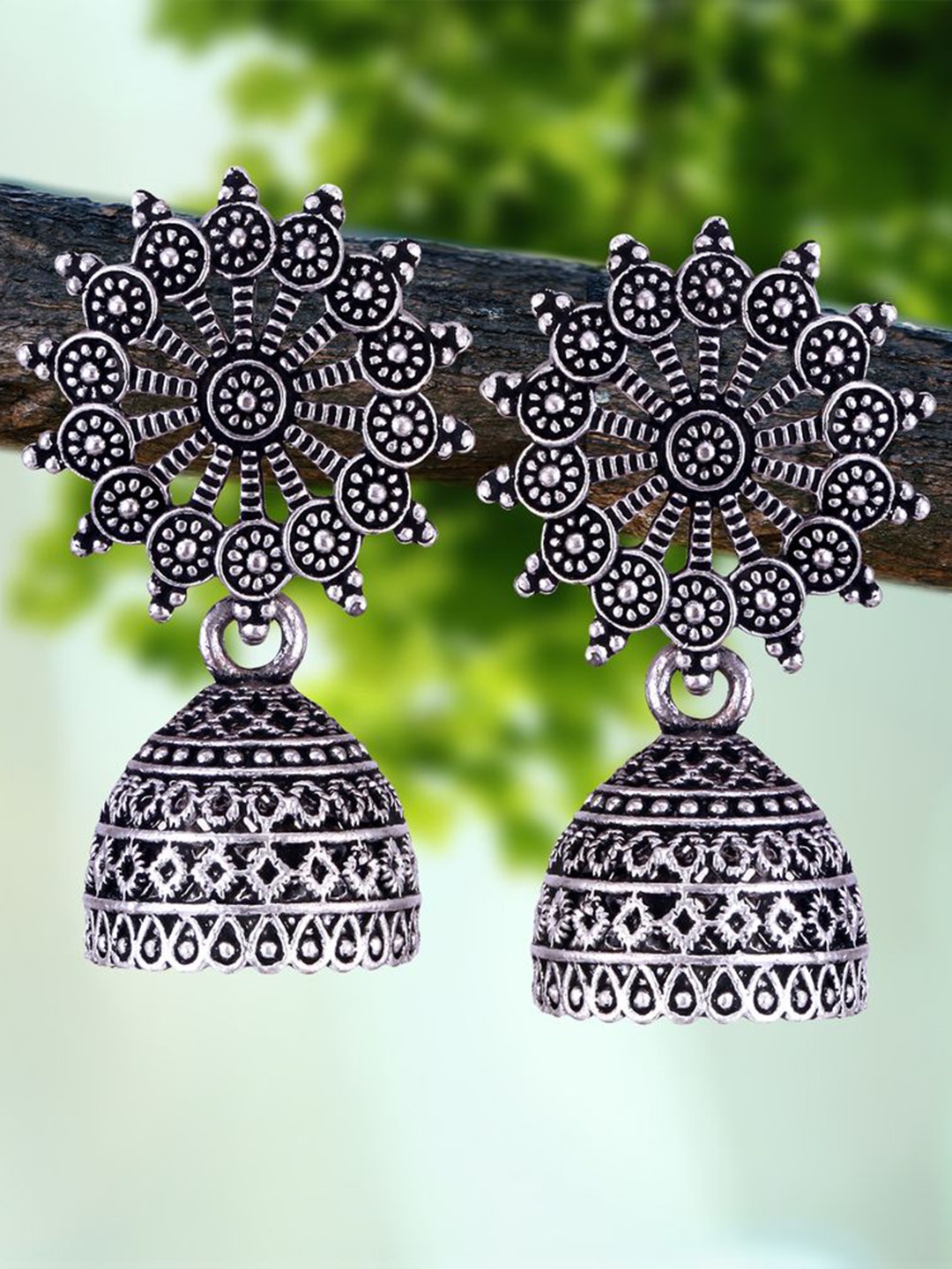 

DIVASTRI Set of 5 Silver-Plated Oxidized Dome Shaped Jhumkas