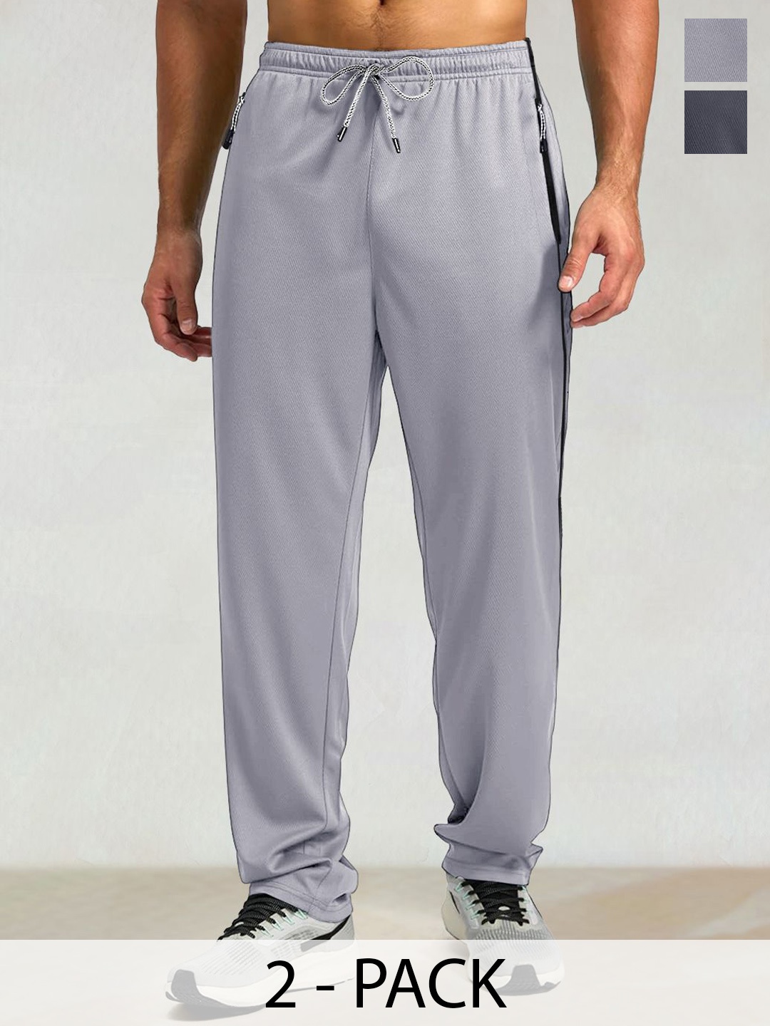 

Moda Rapido Men Pack Of 2 Mid Rise Gym Track Pants, Grey melange