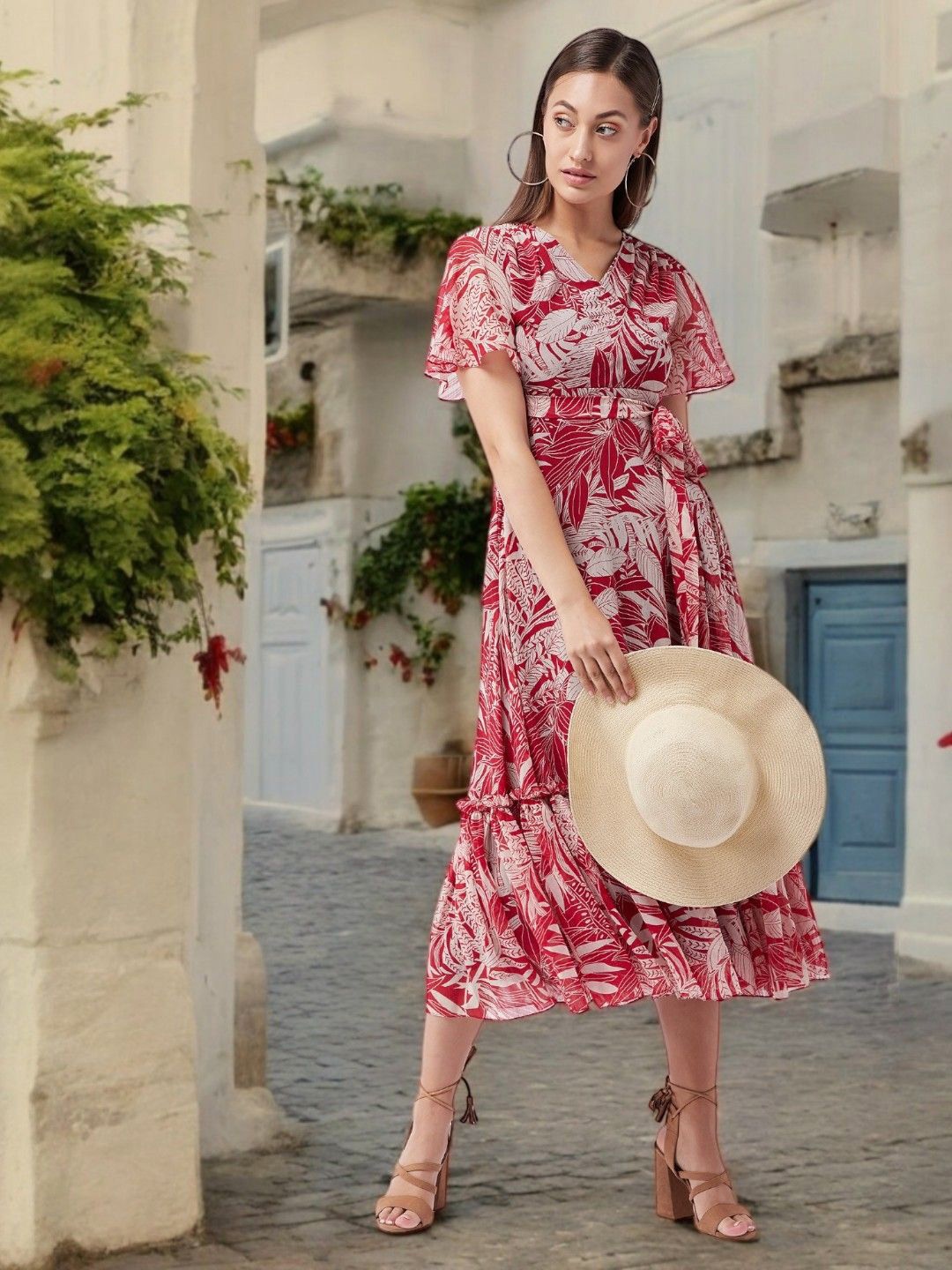 

Miss Chase Floral Print Flared Sleeve Chiffon Maxi Dress, Multi