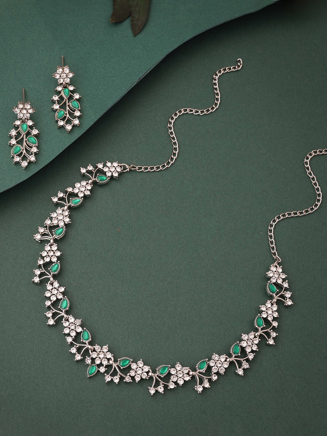 

Lyriss Silver-Plated American Diamond Studded Necklace And Earrings