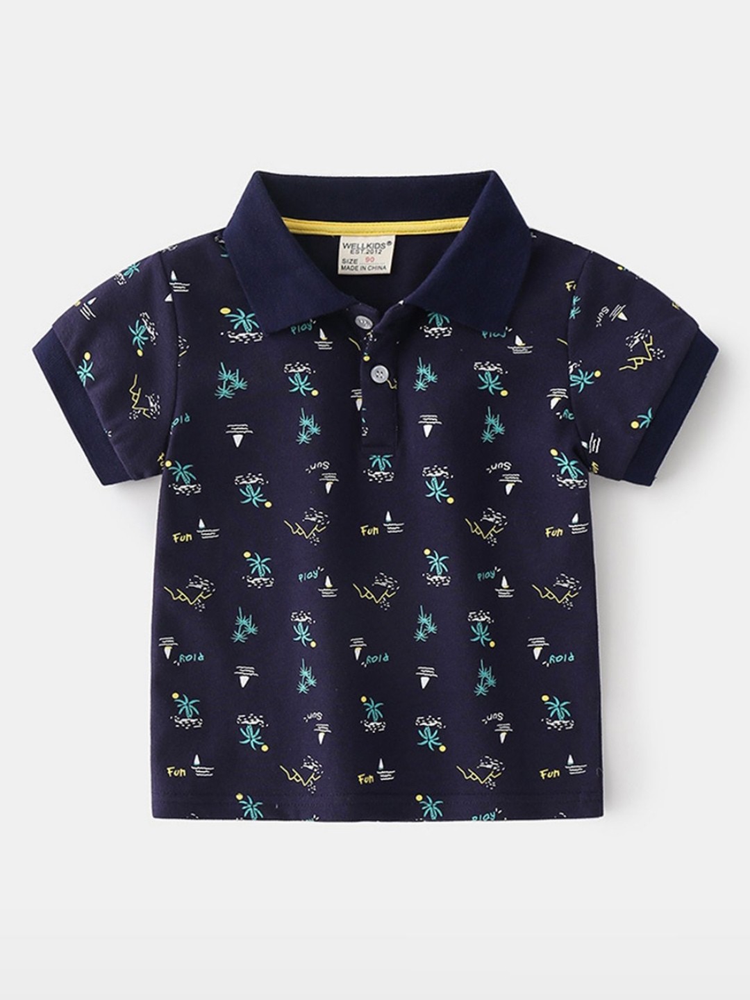 

LULU & SKY Boys Printed Polo Collar Applique T-shirt, Navy blue