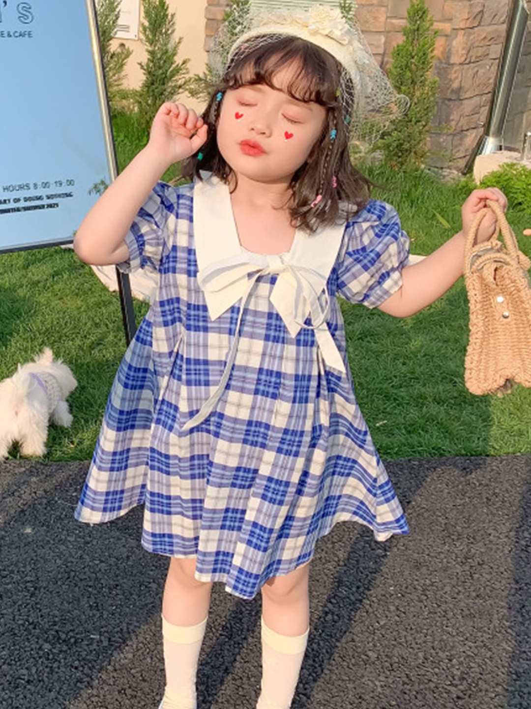 

LULU & SKY Girls Checked A-Line Dress, Blue