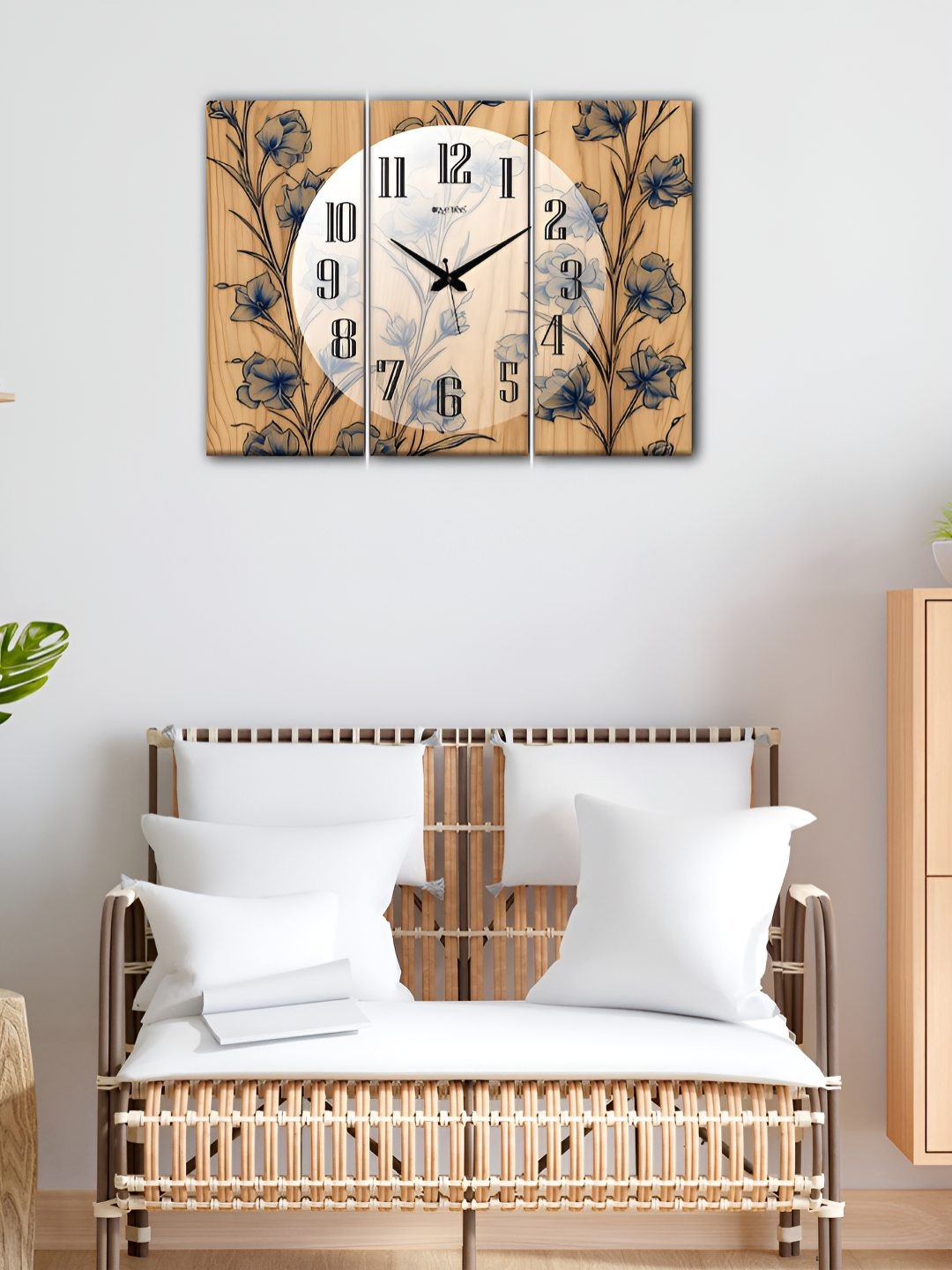

OLIVE TREE Brown & Blue 3 Pieces Brown Printed Analogue Vintage Wooden Wall Clocks