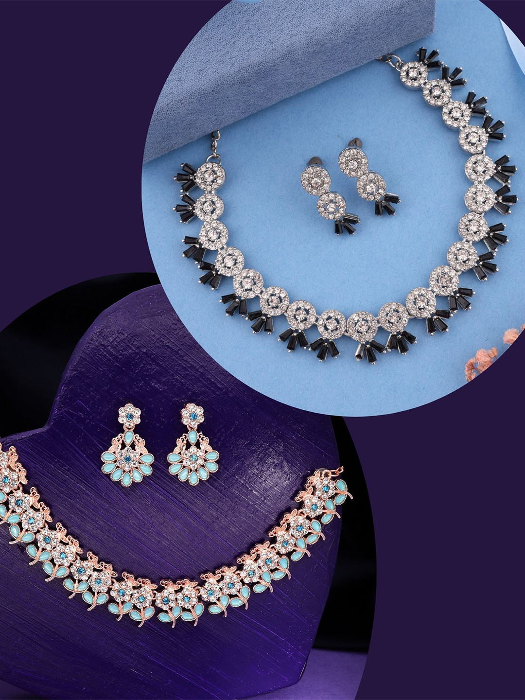 

DIVASTRI Set Of 2 Gold-Plated Artificial Stones Studded Jewellery Set