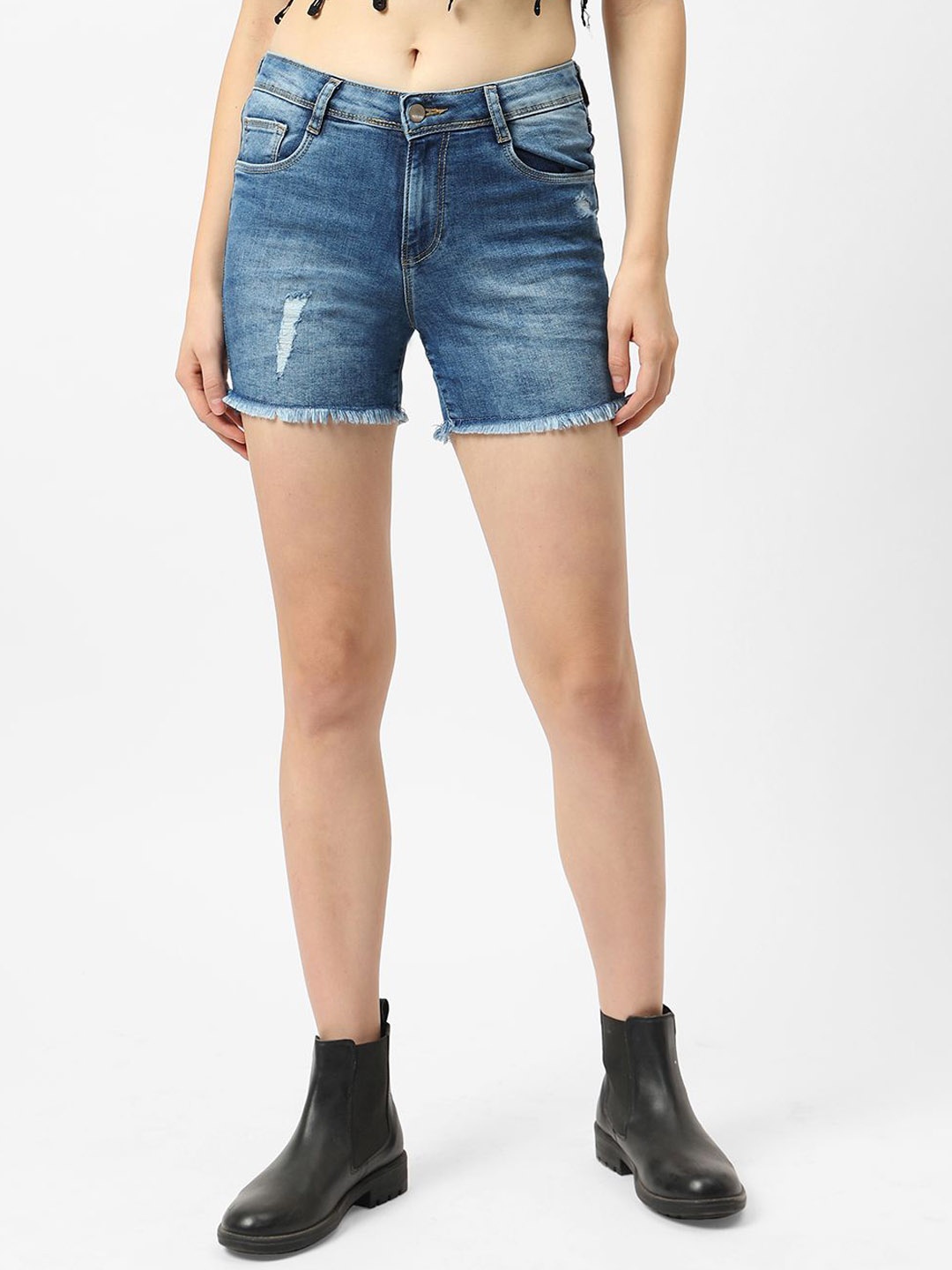 

Kraus Jeans Women Slim Fit High-Rise Denim Shorts, Blue