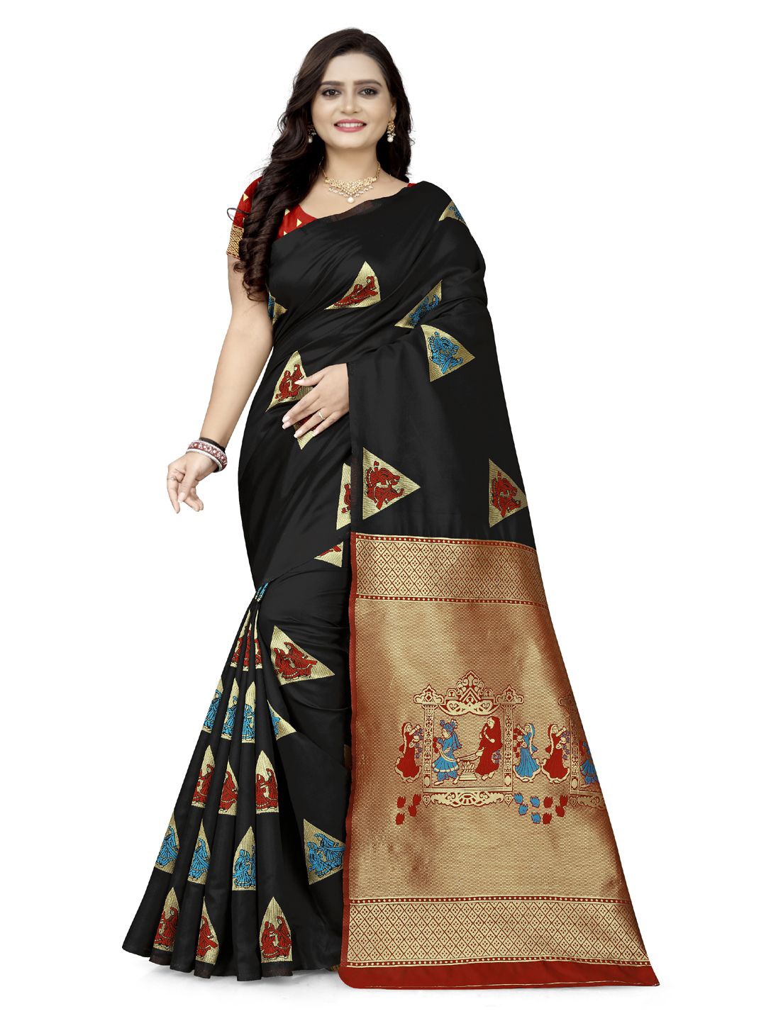 

DIVASTRI Woven Design Zari Silk Cotton Banarasi Saree, Black