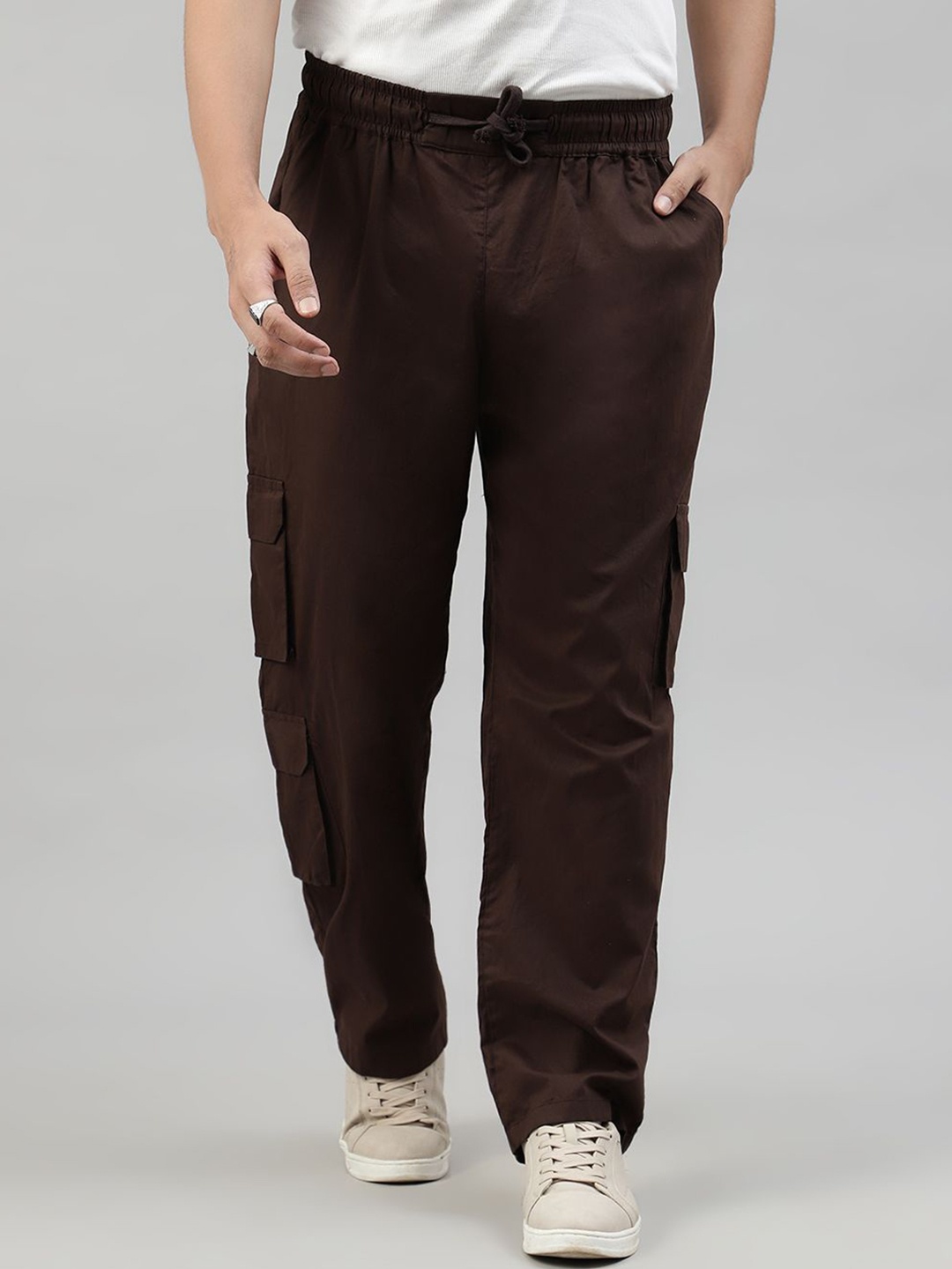 

DRIPCULT Cotton Cargo Trousers, Coffee brown