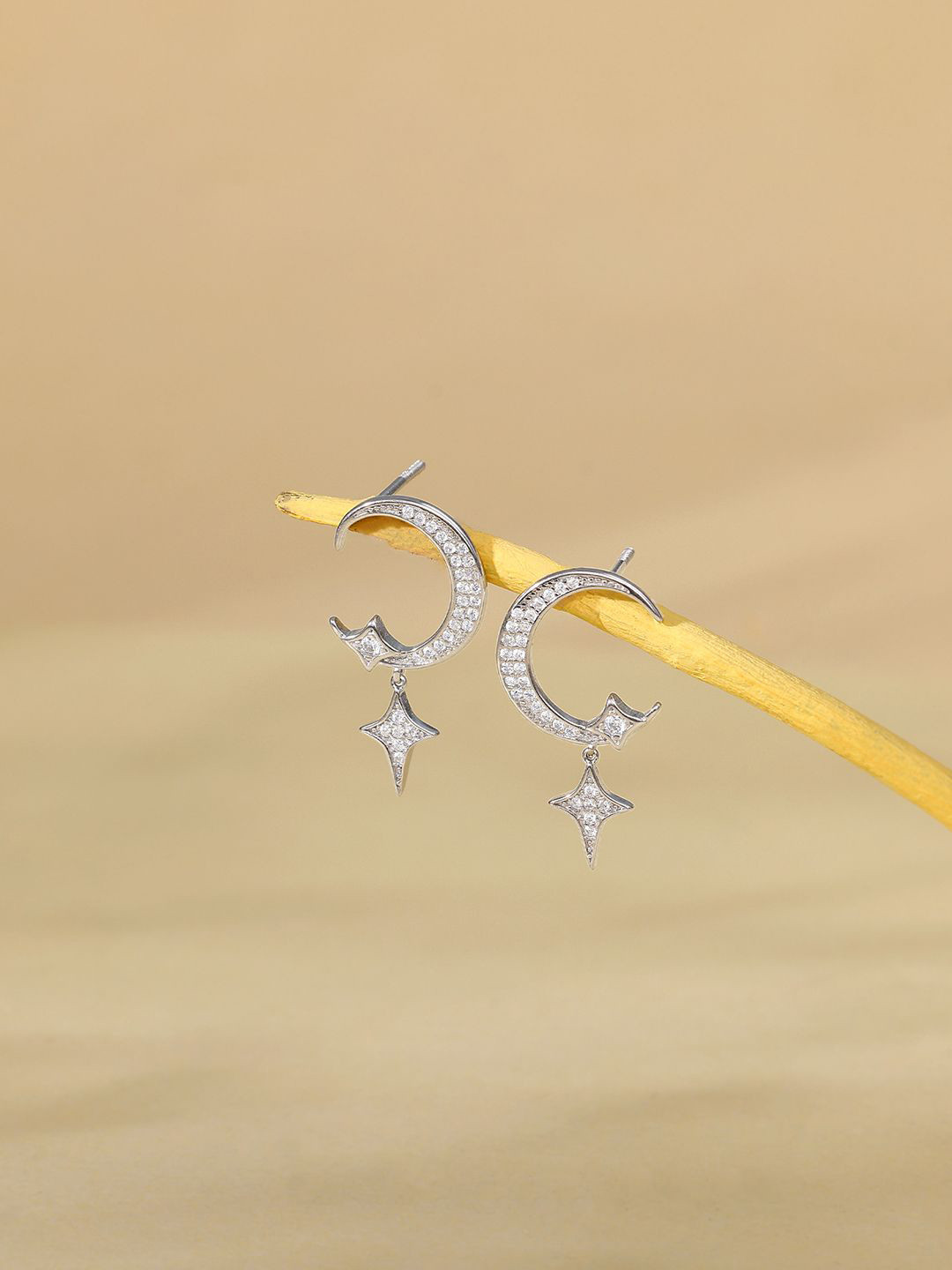 

GIVA Rhodium Plated 925 Sterling Silver Zircon Studded Contemporary Dangler Earrings