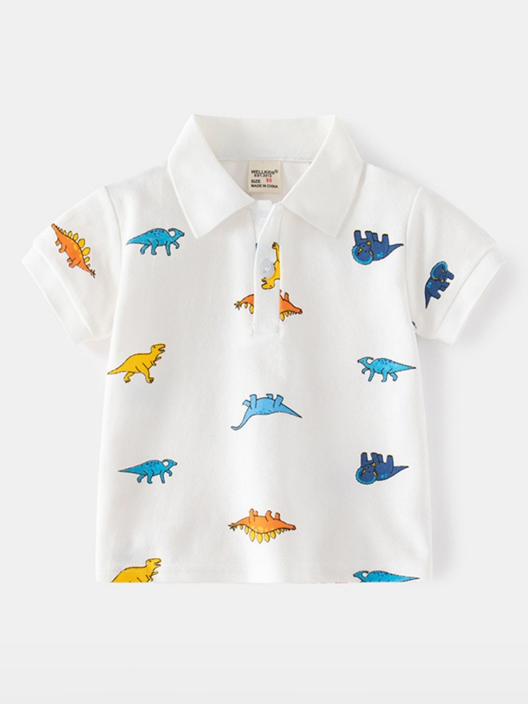 

LULU & SKY Boys Printed Polo Collar Organic Cotton Applique T-shirt, White