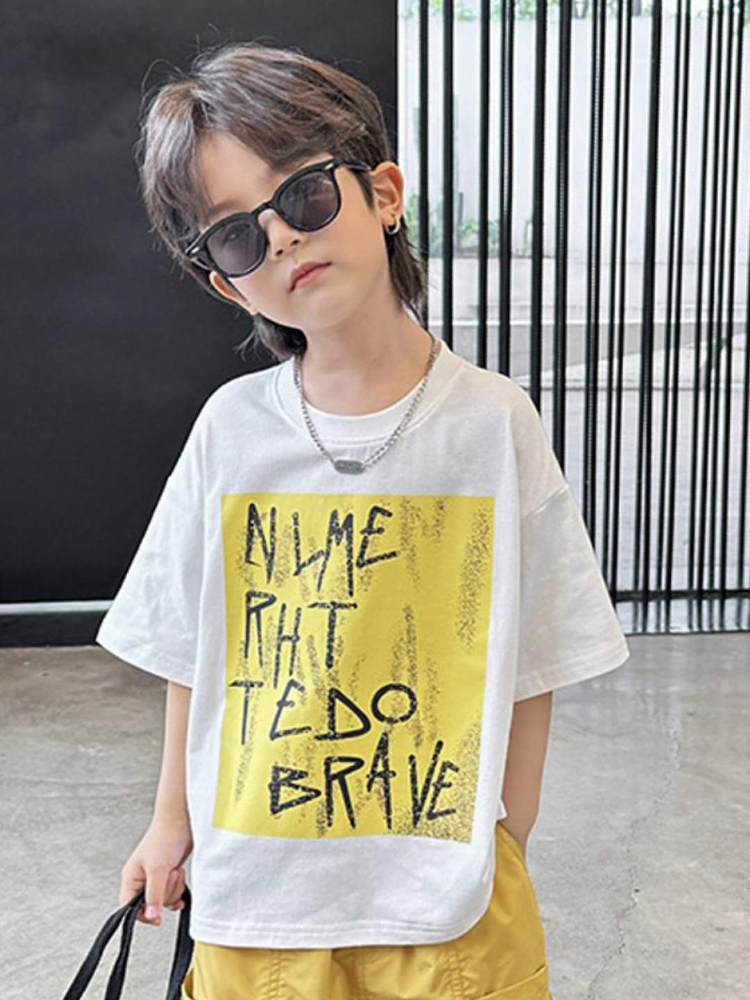 

LULU & SKY Boys Typography Printed Round Neck Cotton Oversized T-shirt, White