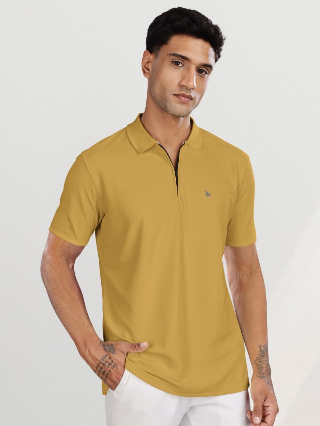 

BULLMER Men Polo Collar T-shirt, Mustard