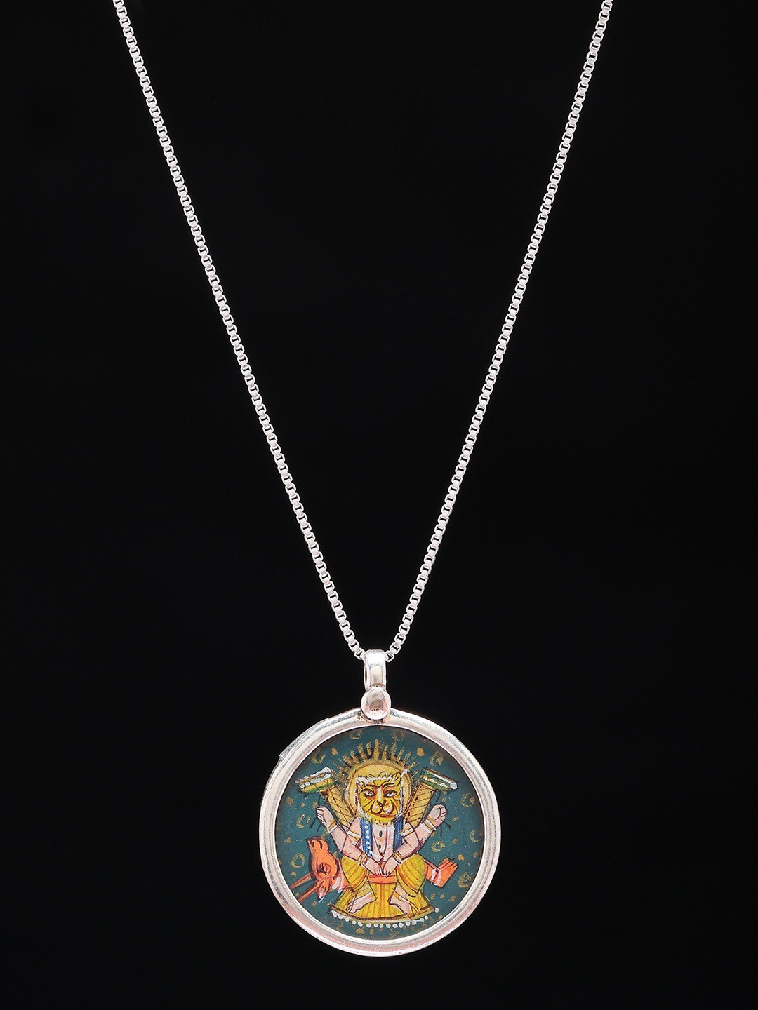 

Exotic India Silver-Plated Lord Narasimha Circular Pendant