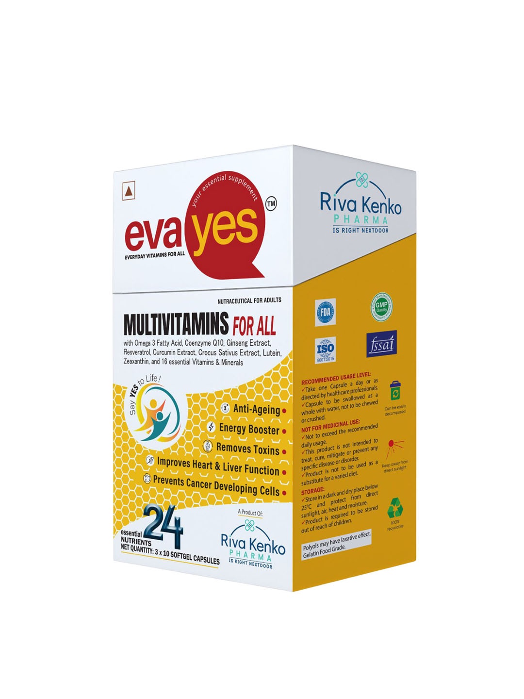 

RivaKenko Eva Yes Multivitamin For Anti Ageing & Energy Booster- 30 Capsules, Brown