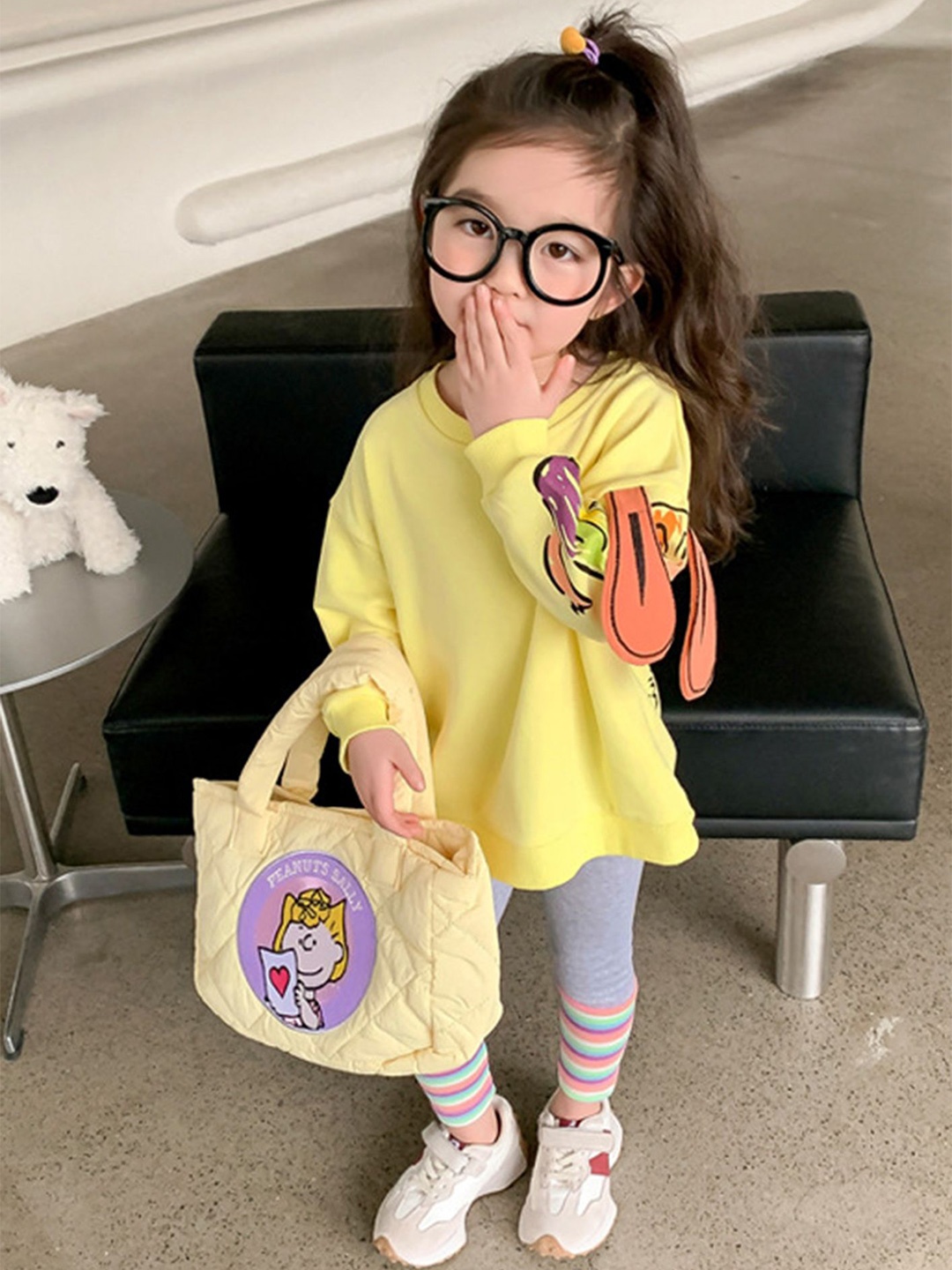 

LULU & SKY Girls Printed Round Neck Cotton Sweatshirt With Legging, Yellow