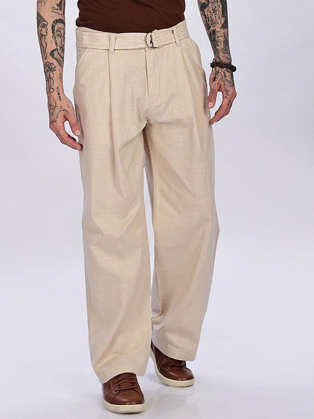 

BEVDAAS Men Tapered Fit High-Rise Cotton Jeans, Beige