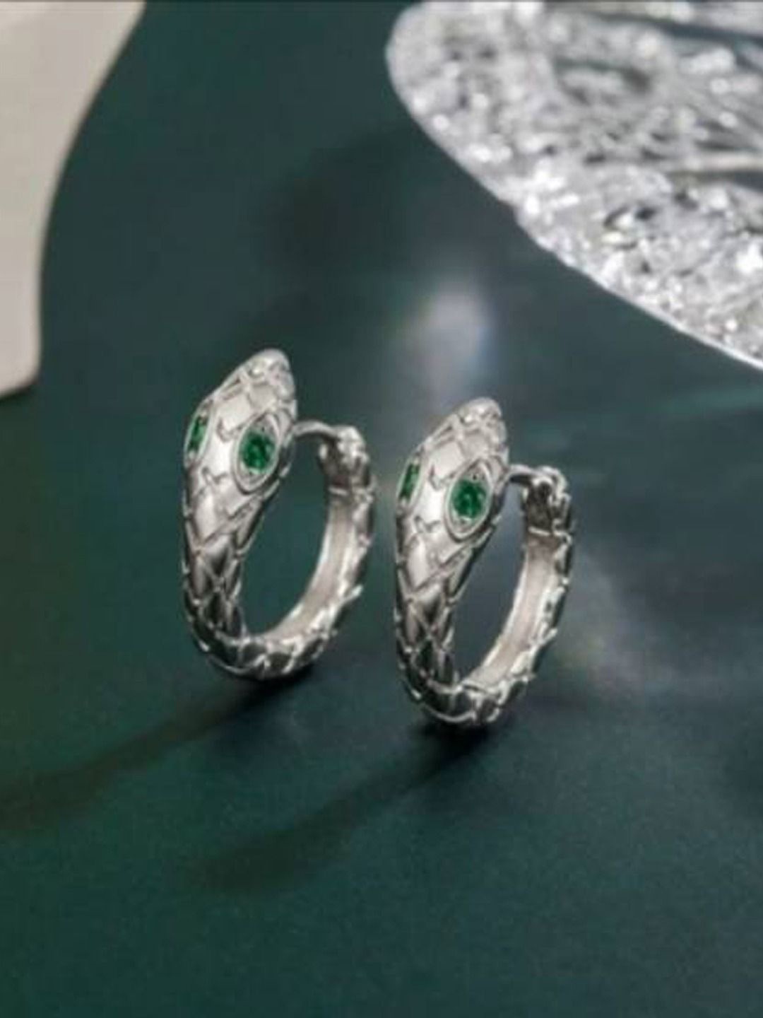 

styledose Sterling Silver Artificial Stones Studded Snake Huggie Hoop Earrings